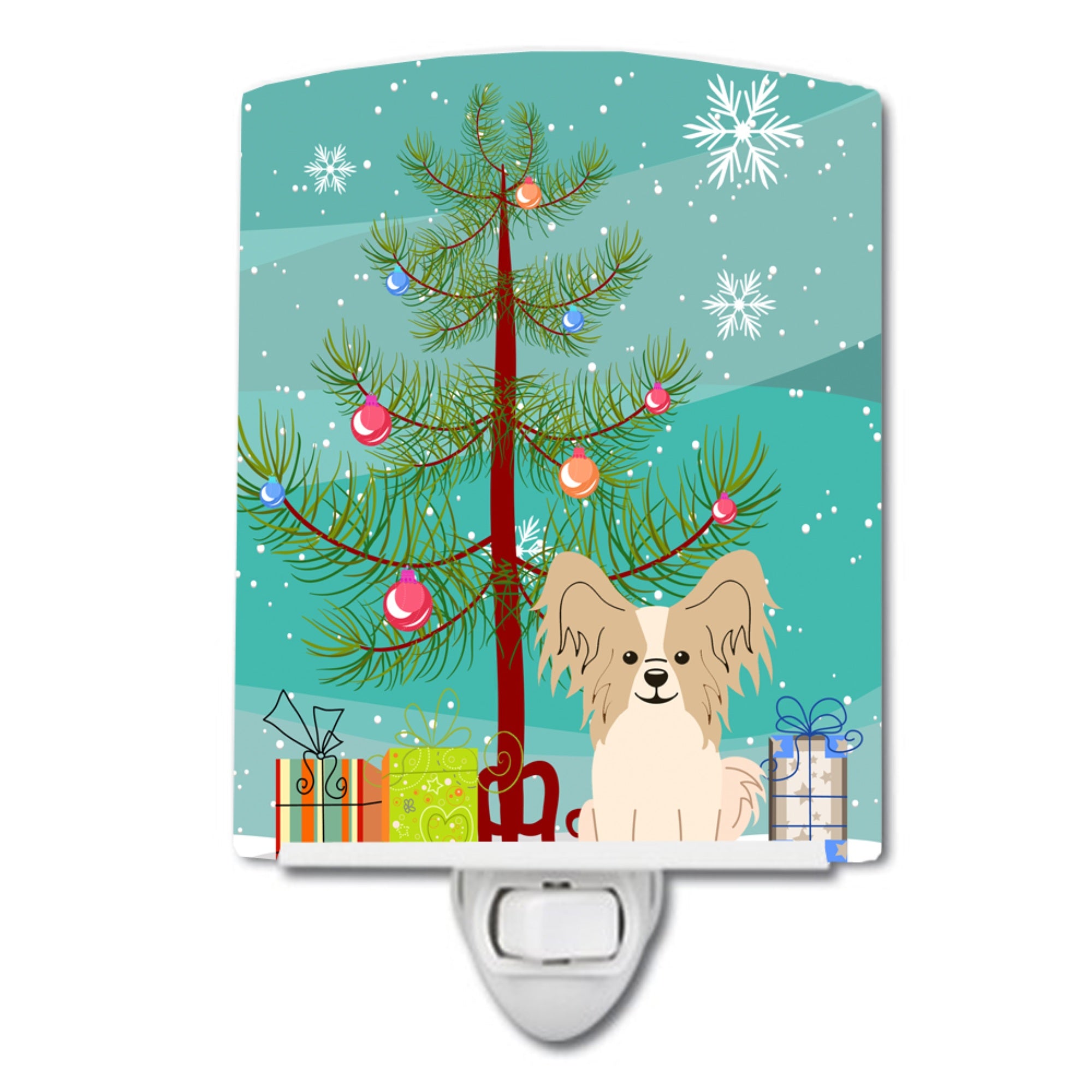  inchCarolines Treasures Merry Christmas Tree Papillon Sable White Ceramic Night Light, 6x4, Multicolor inch
