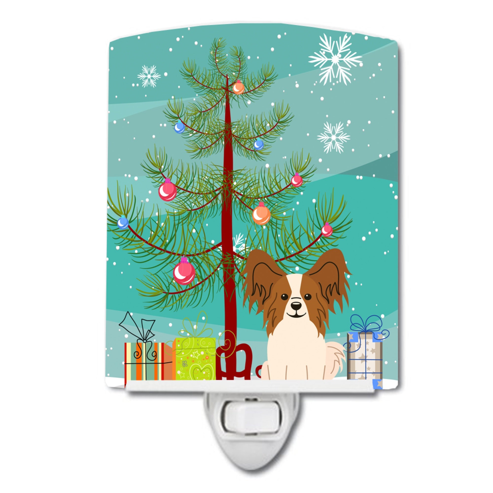  inchCarolines Treasures Merry Christmas Tree Papillon Red White Ceramic Night Light, 6x4, Multicolor inch