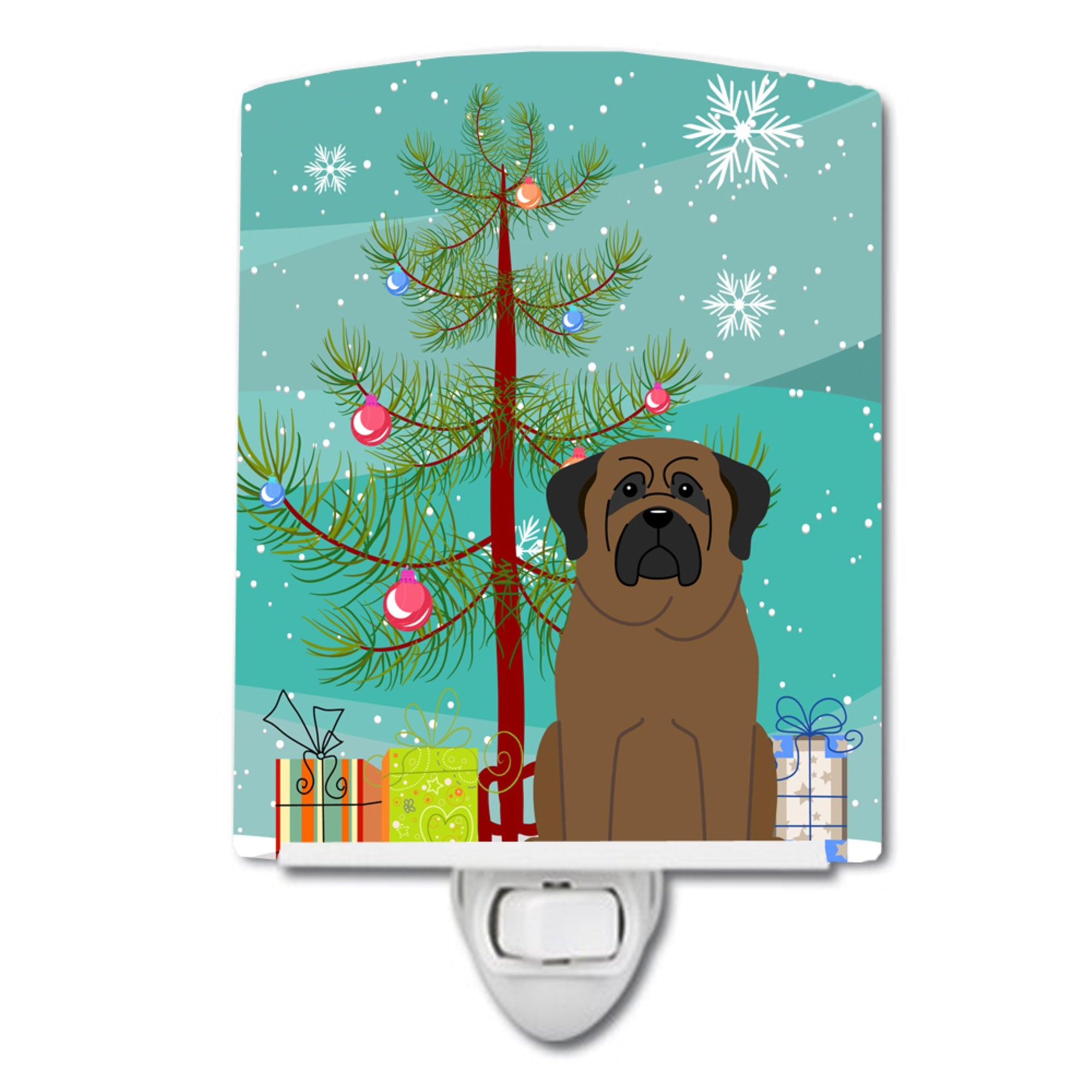  inchCarolines Treasures Merry Christmas Tree Bullmastiff Ceramic Night Light, 6x4, Multicolor inch