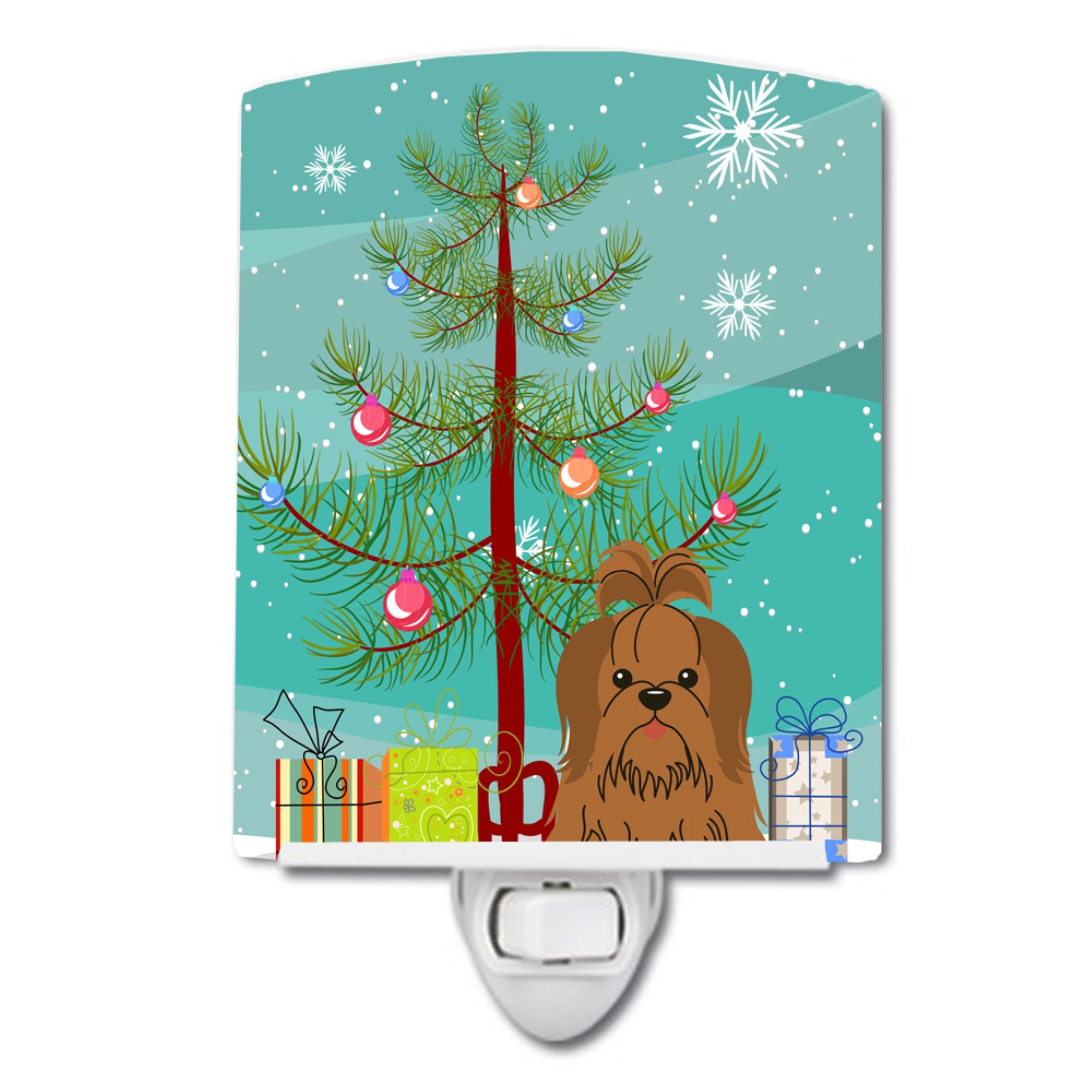  inchCarolines Treasures Merry Christmas Tree Shih Tzu Silver Chocolate Ceramic Night Light, 6x4, Multicolor inch