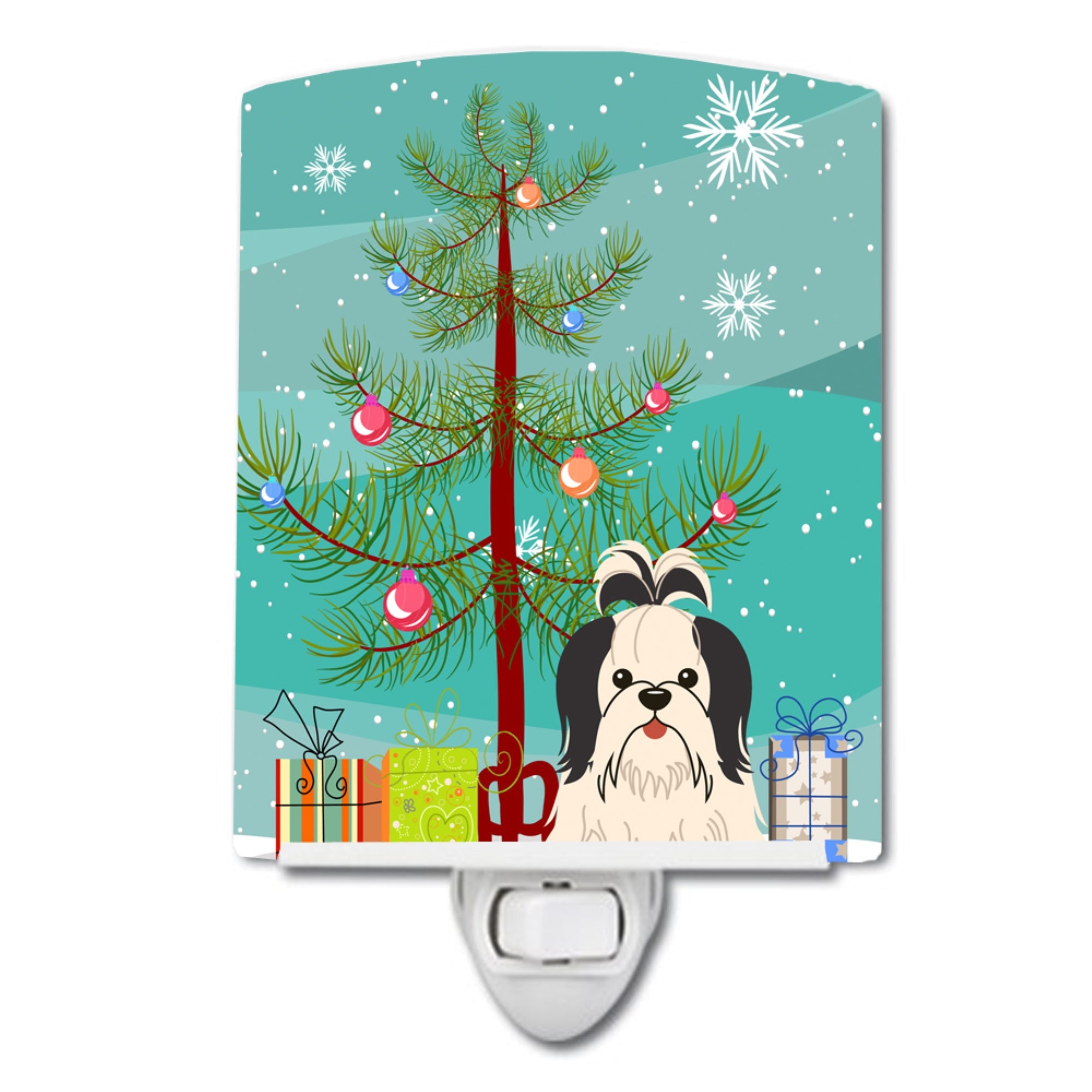  inchCarolines Treasures Merry Christmas Tree Shih Tzu Black White Ceramic Night Light, 6x4, Multicolor inch