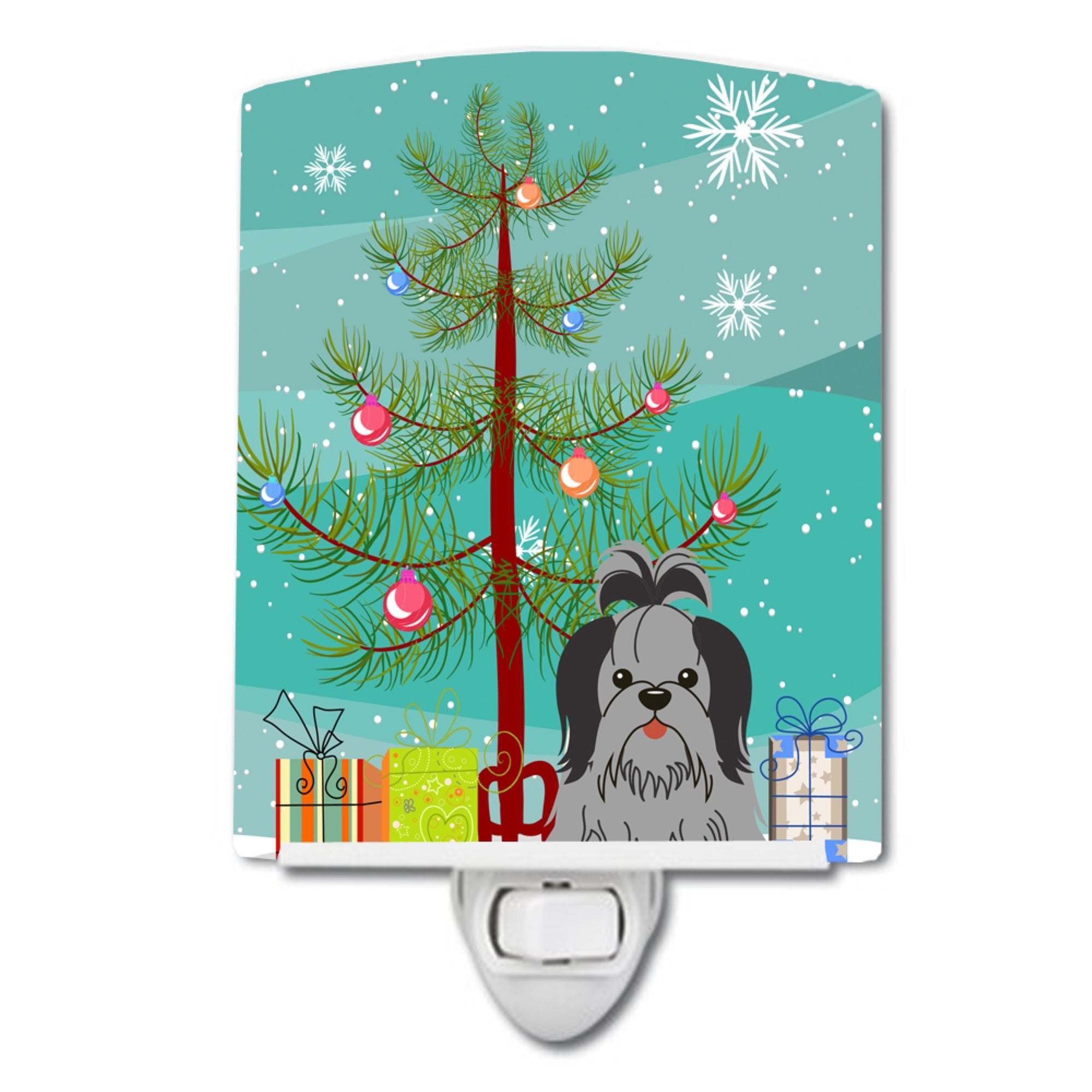  inchCarolines Treasures Merry Christmas Tree Shih Tzu Black Silver Ceramic Night Light, 6x4, Multicolor inch
