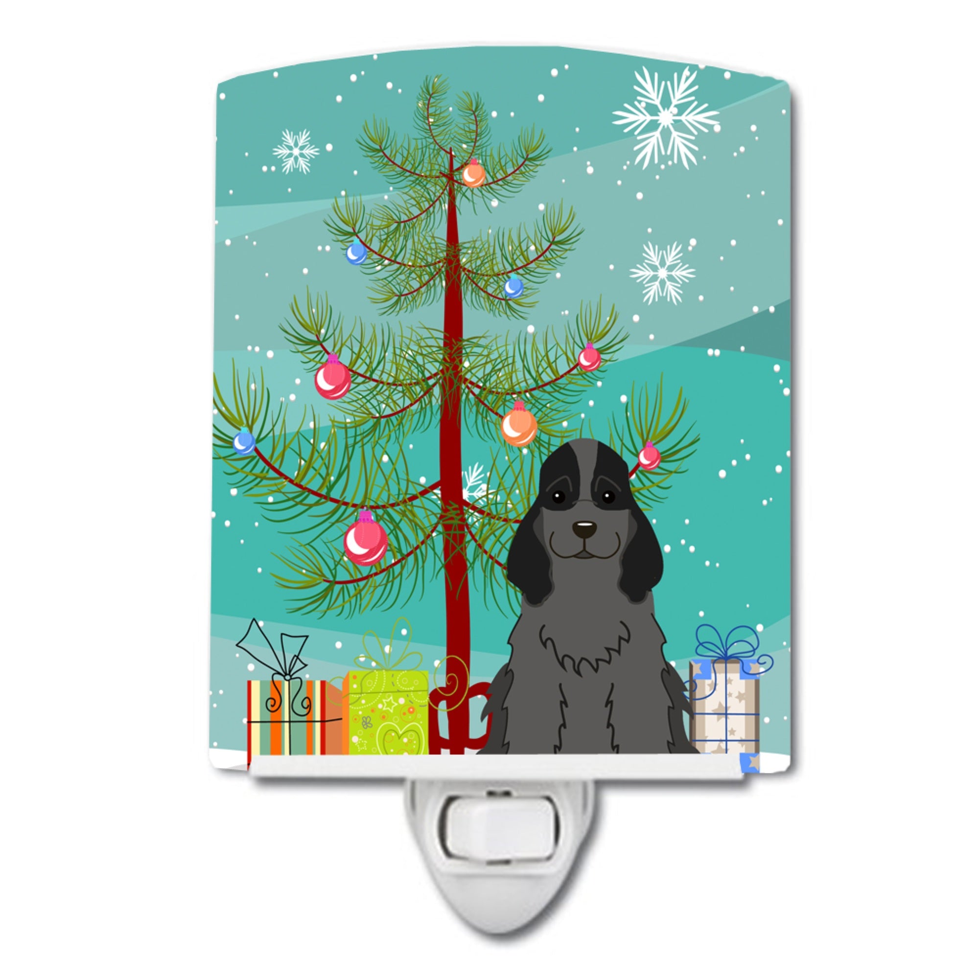  inchCarolines Treasures Merry Christmas Tree Cocker Spaniel Black Ceramic Night Light, 6x4, Multicolor inch