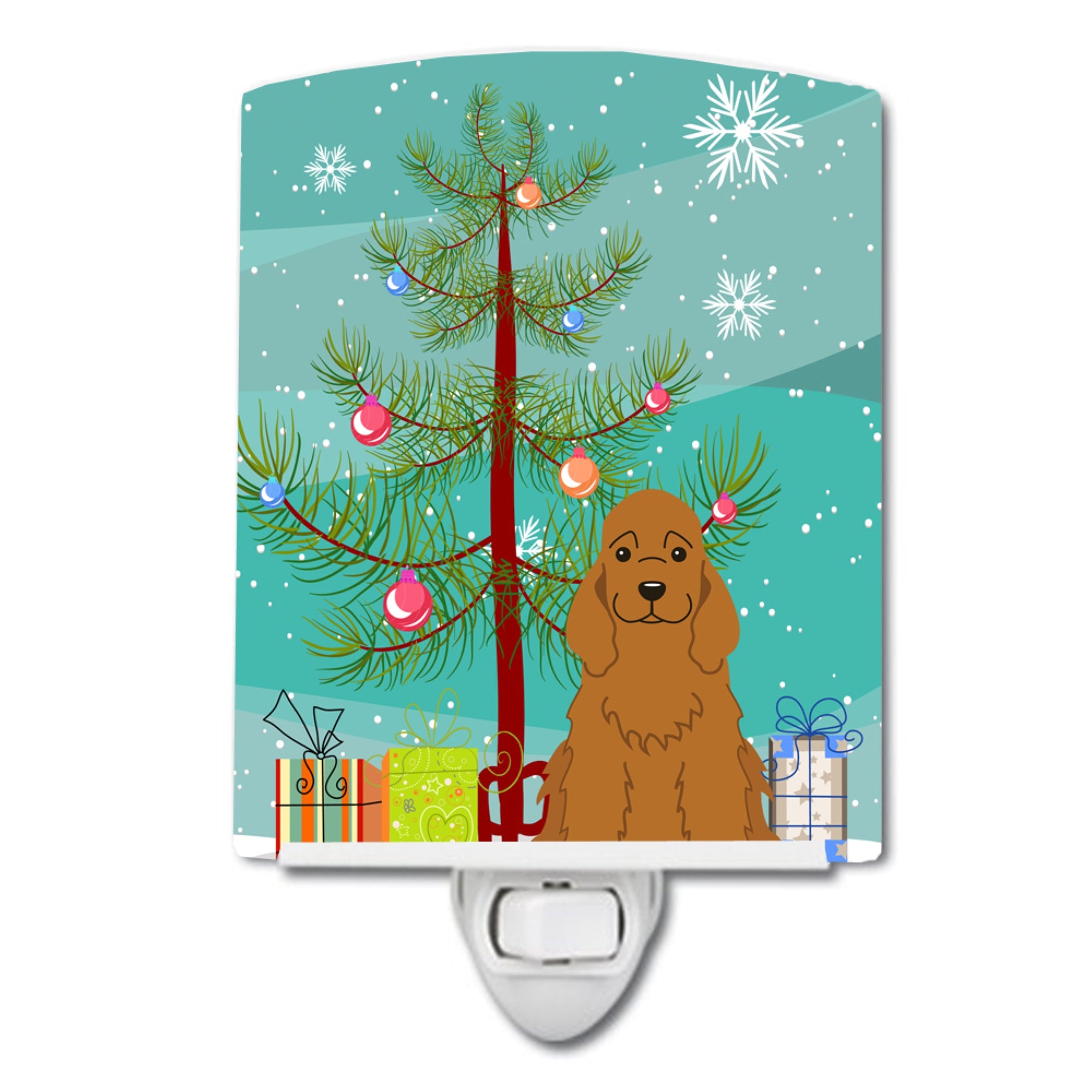  inchCarolines Treasures Merry Christmas Tree Cocker Spaniel Red Ceramic Night Light, 6x4, Multicolor inch
