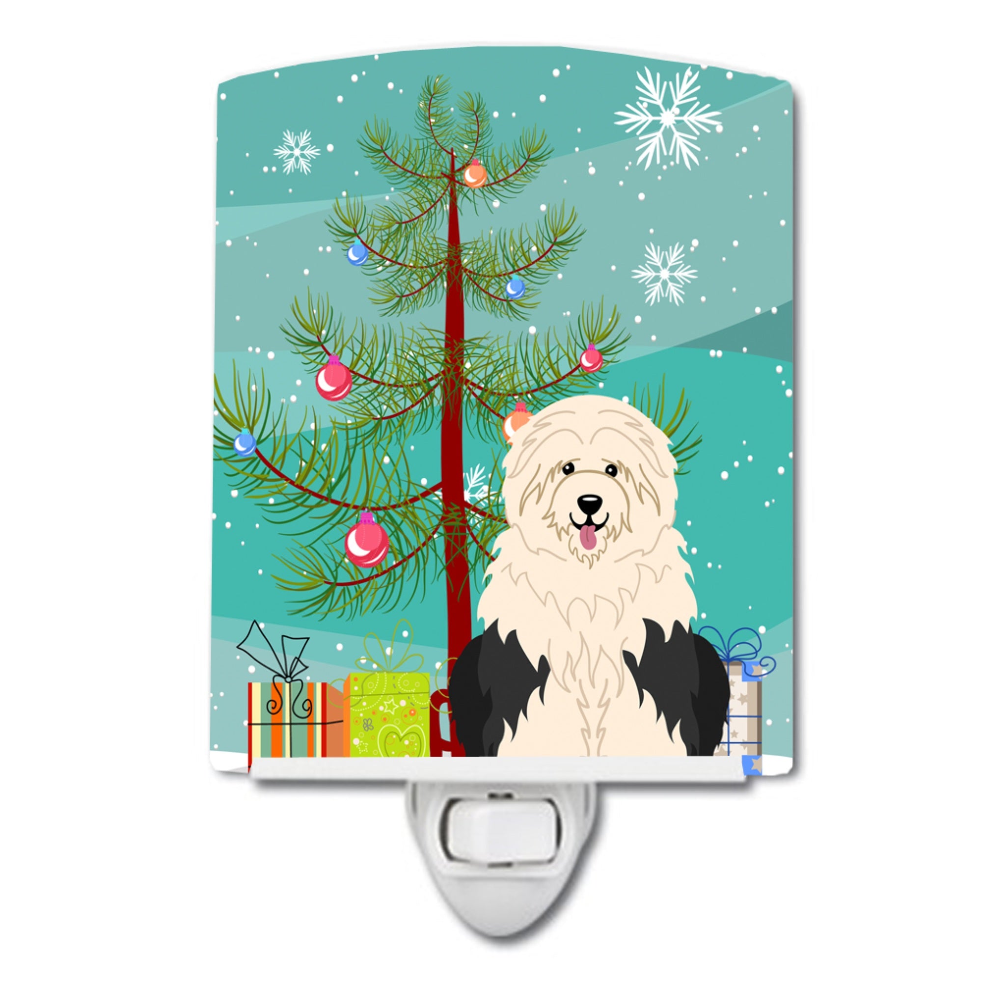  inchCarolines Treasures Merry Christmas Tree Old English Sheepdog Ceramic Night Light, 6x4, Multicolor inch
