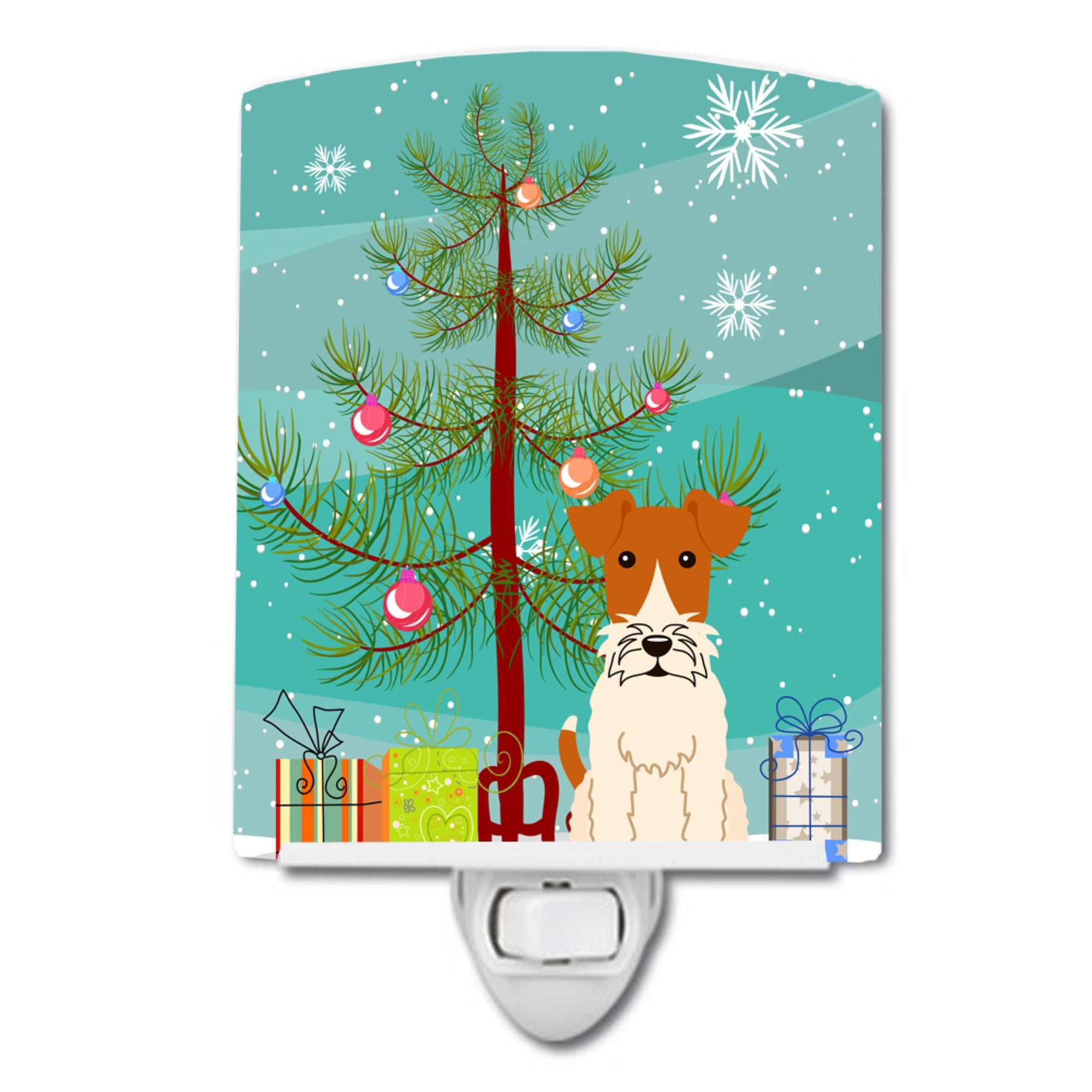  inchCarolines Treasures Merry Christmas Tree Wire Fox Terrier Ceramic Night Light, 6x4, Multicolor inch