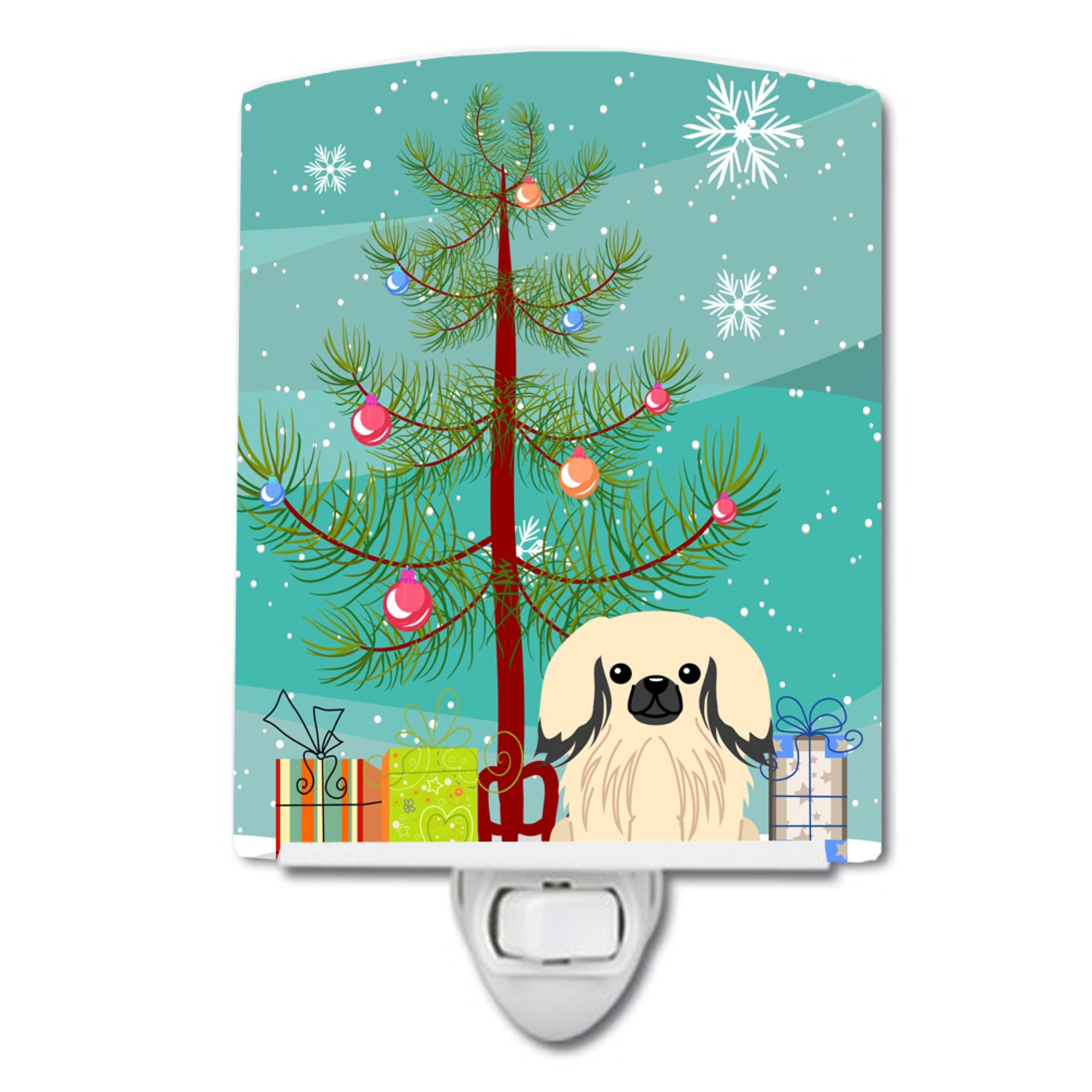  inchCarolines Treasures Merry Christmas Tree Pekingnese Cream Ceramic Night Light, 6x4, Multicolor inch