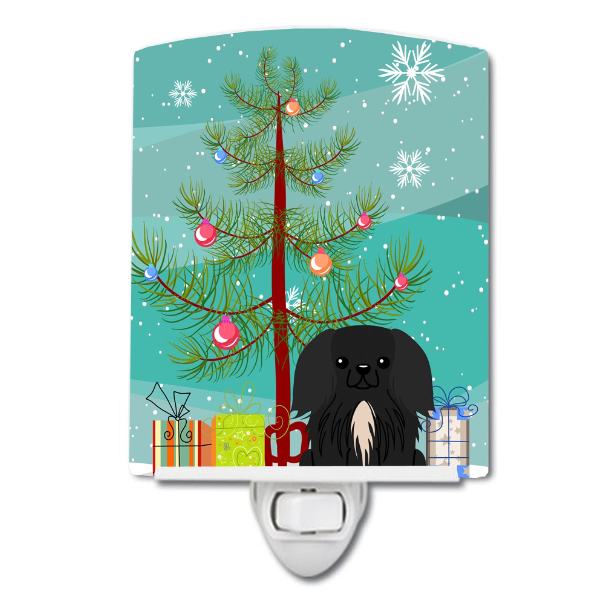  inchCarolines Treasures Merry Christmas Tree Pekingnese Black Ceramic Night Light, 6x4, Multicolor inch