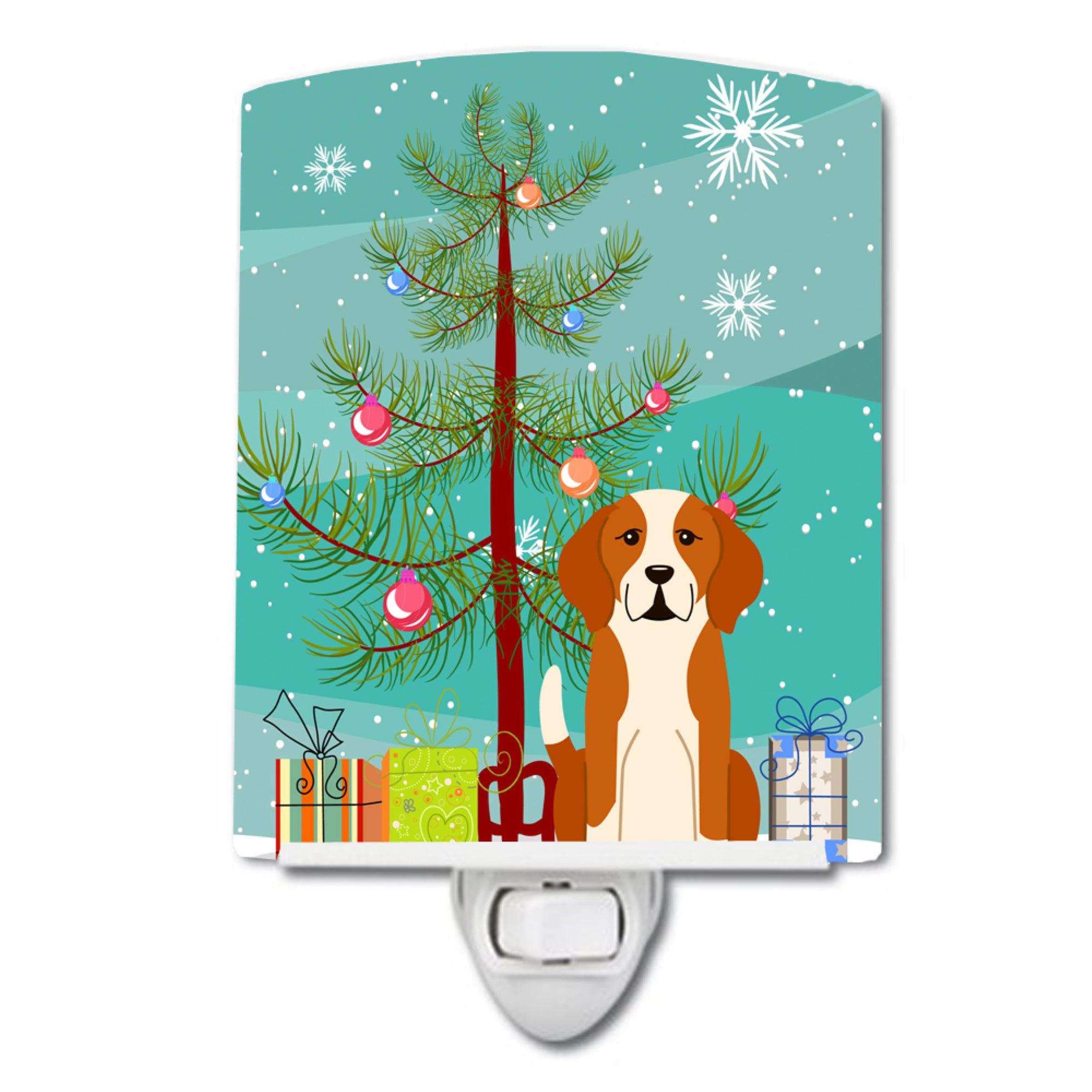  inchCarolines Treasures Merry Christmas Tree English Foxhound Ceramic Night Light, 6x4, Multicolor inch