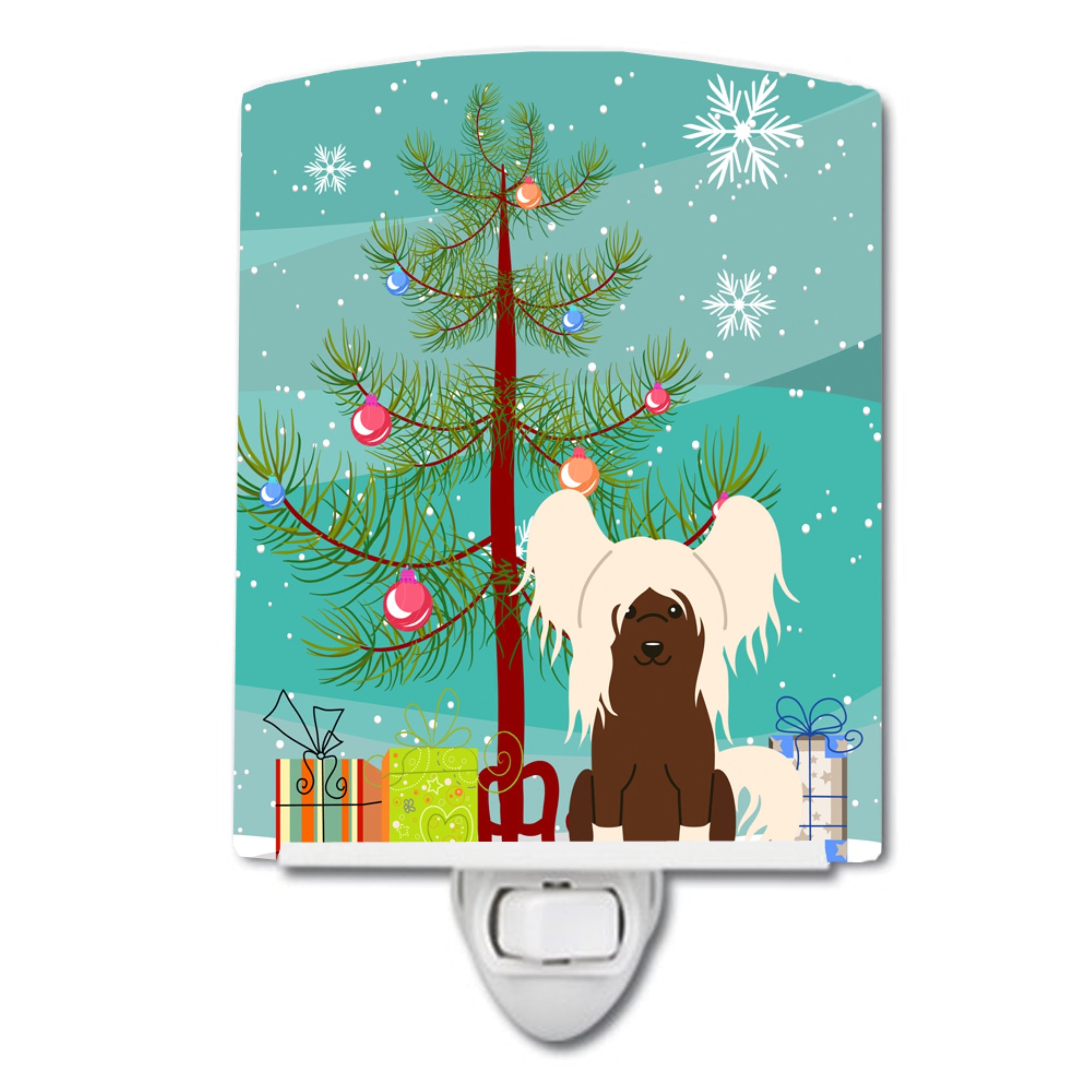  inchCarolines Treasures Merry Christmas Tree Chinese Crested Cream Ceramic Night Light, 6x4, Multicolor inch