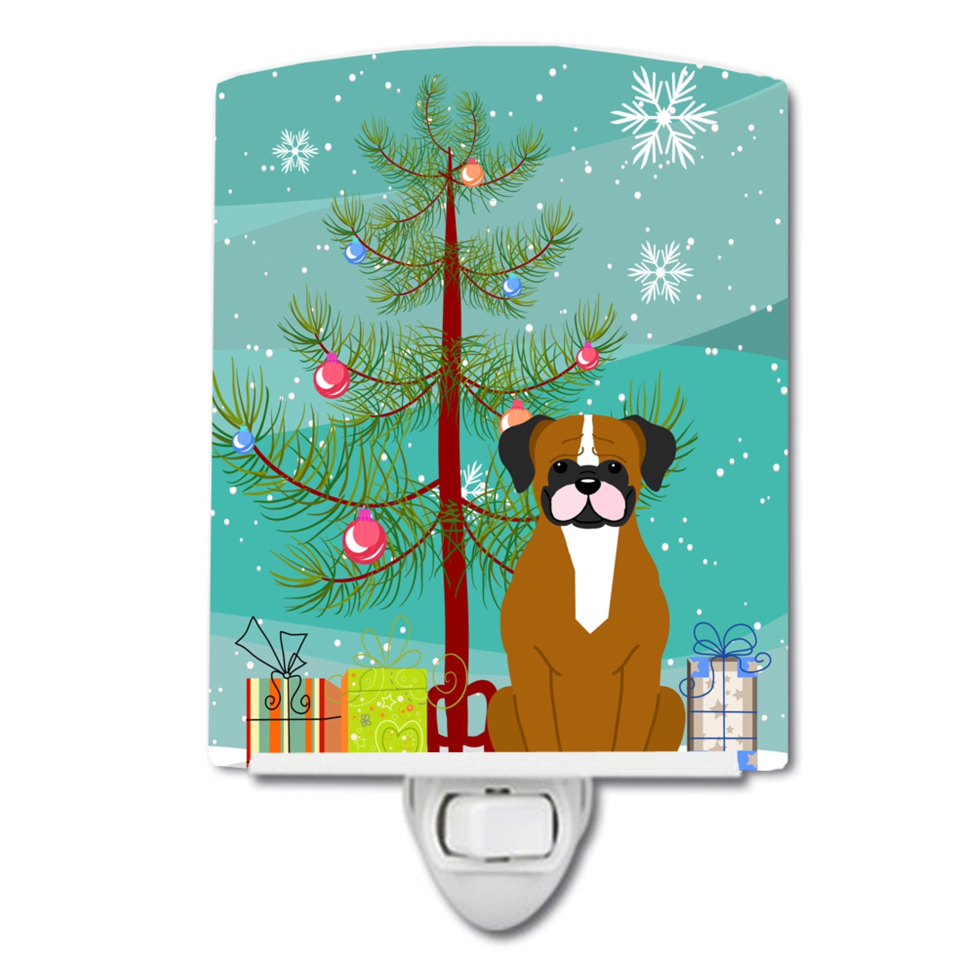  inchCarolines Treasures Merry Christmas Tree Flashy Fawn Boxer Ceramic Night Light, 6x4, Multicolor inch