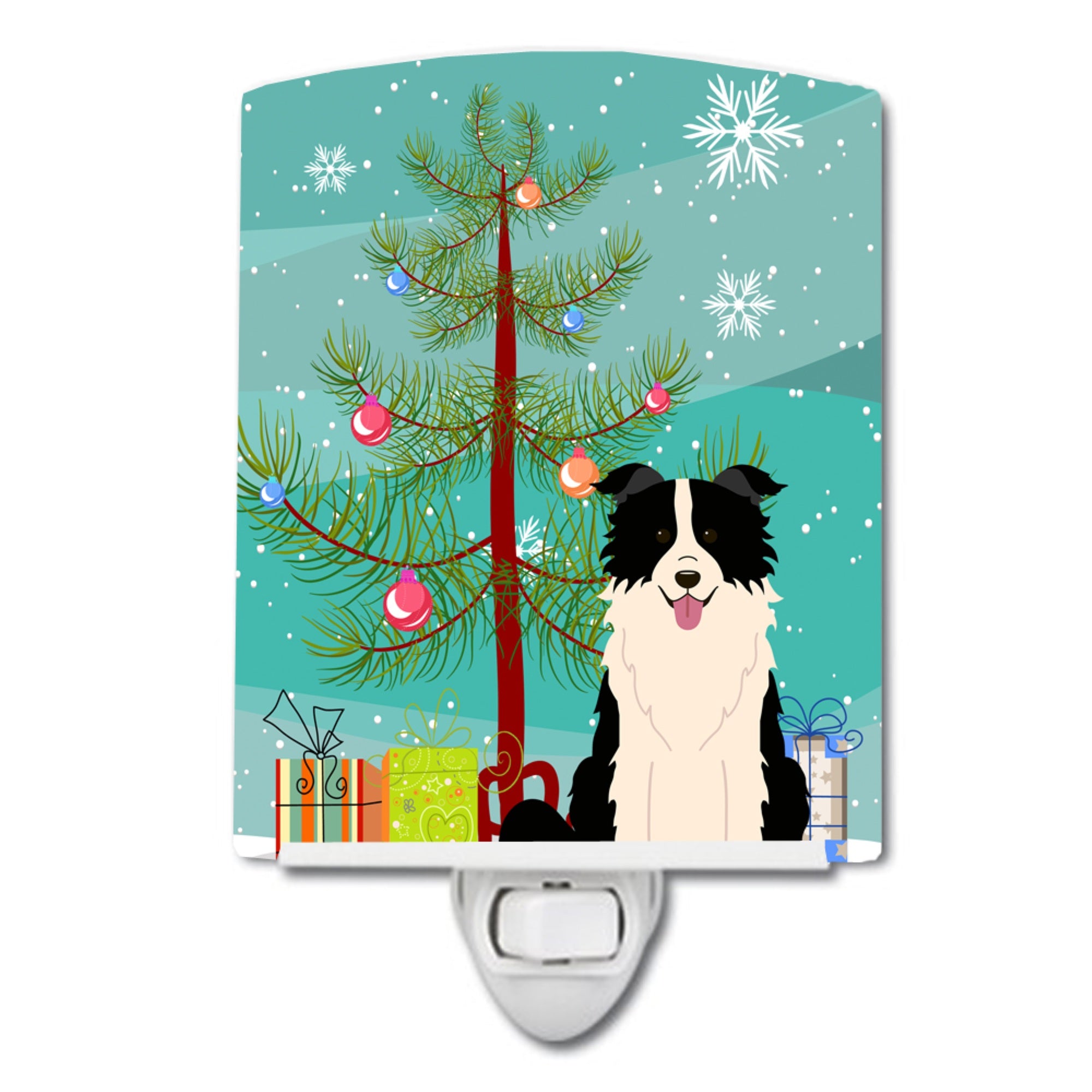  inchCarolines Treasures Merry Christmas Tree Border Collie Black White Ceramic Night Light, 6x4, Multicolor inch