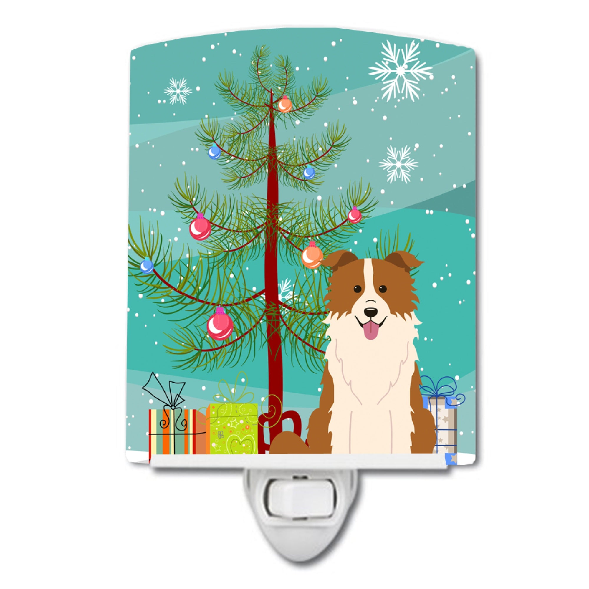  inchCarolines Treasures Merry Christmas Tree Border Collie Red White Ceramic Night Light, 6x4, Multicolor inch