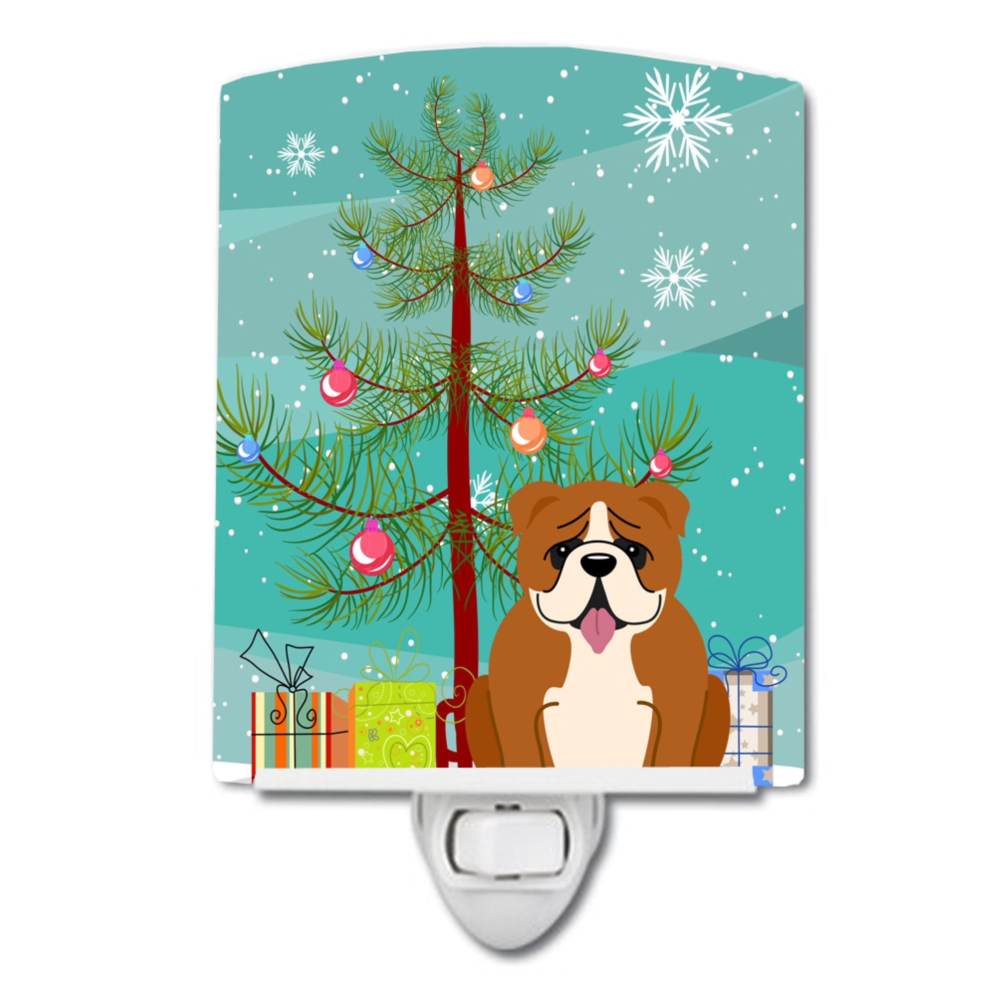  inchCarolines Treasures Merry Christmas Tree English Bulldog Red White Ceramic Night Light, 6x4, Multicolor inch