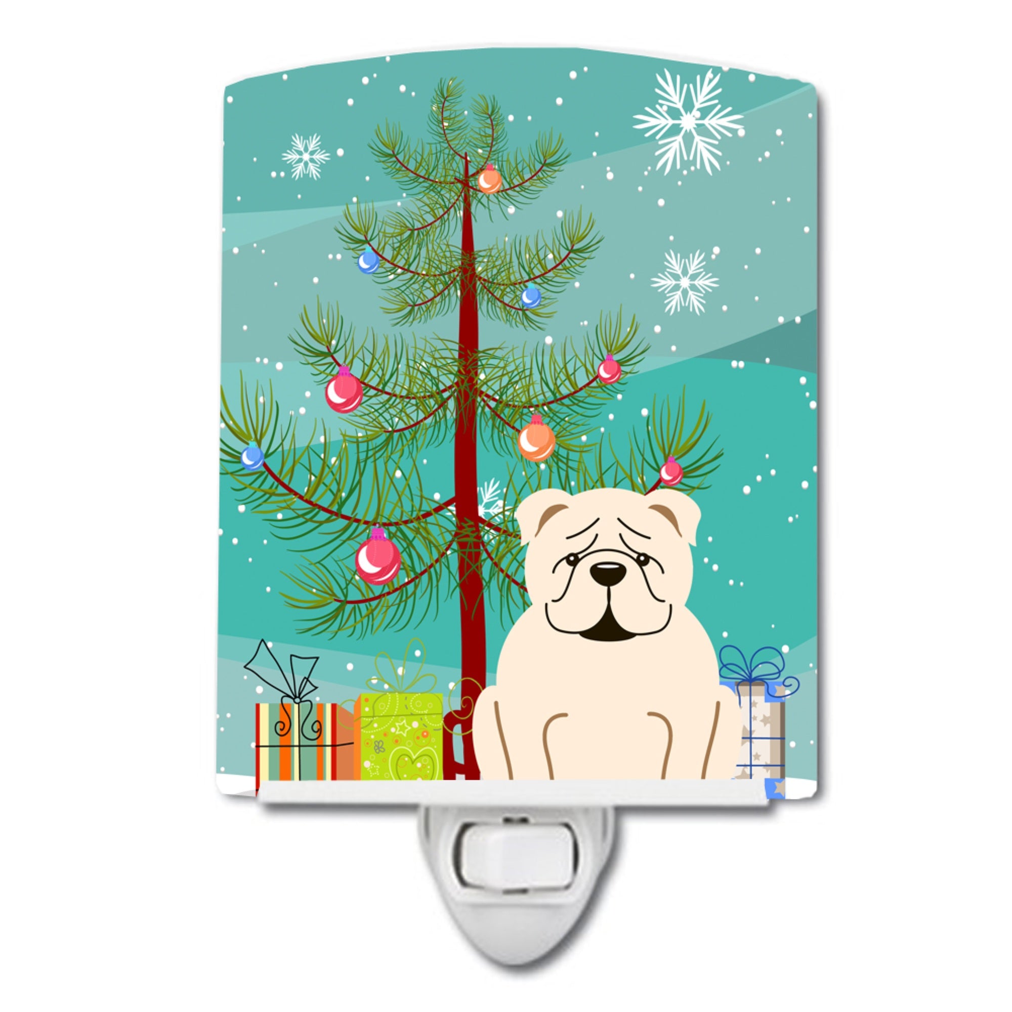  inchCarolines Treasures Merry Christmas Tree English Bulldog White Ceramic Night Light, 6x4, Multicolor inch