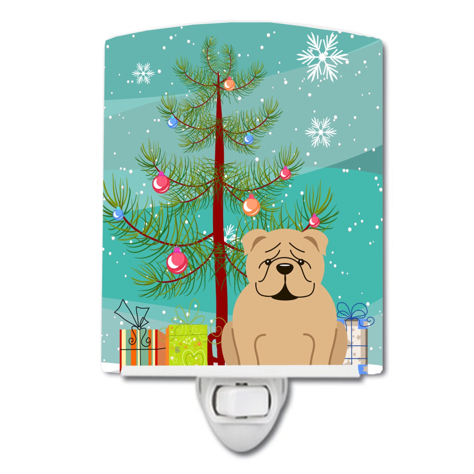  inchCarolines Treasures Merry Christmas Tree English Bulldog Fawn Ceramic Night Light, 6x4, Multicolor inch