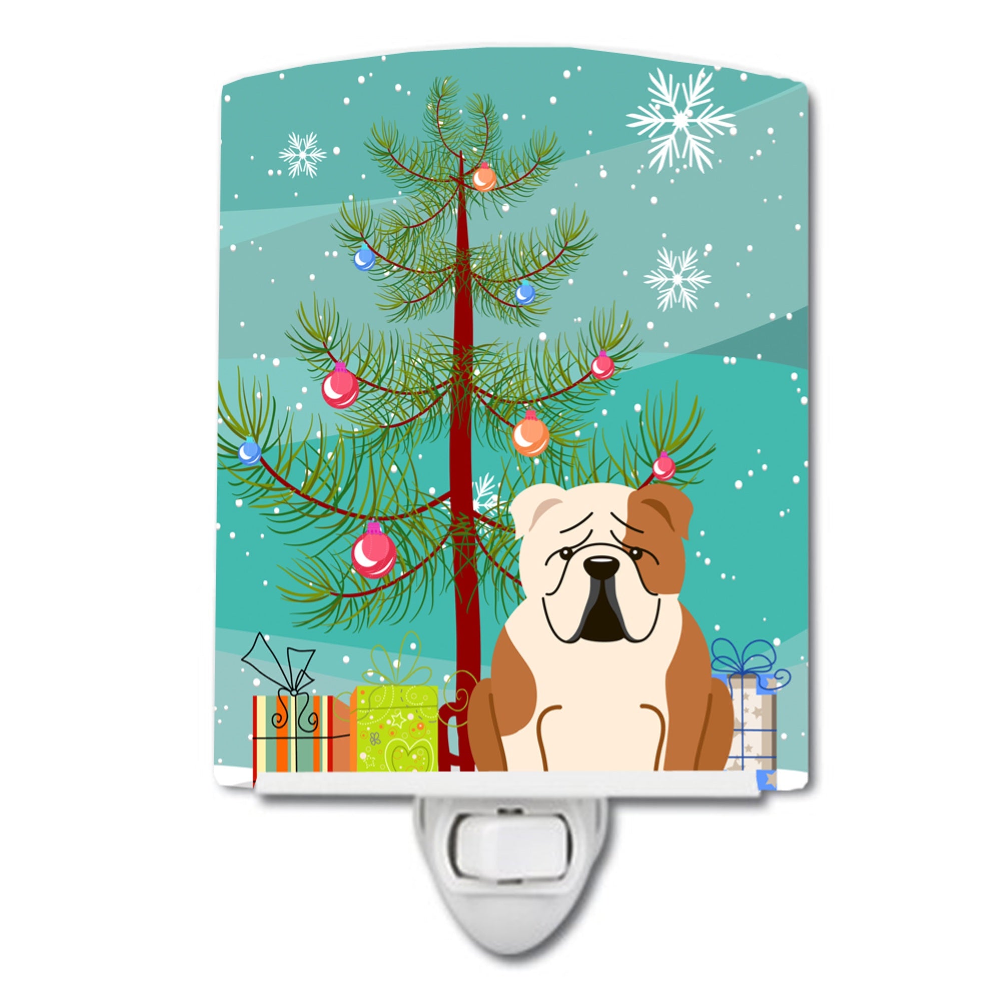  inchCarolines Treasures Merry Christmas Tree English Bulldog Fawn White Ceramic Night Light, 6x4, Multicolor inch