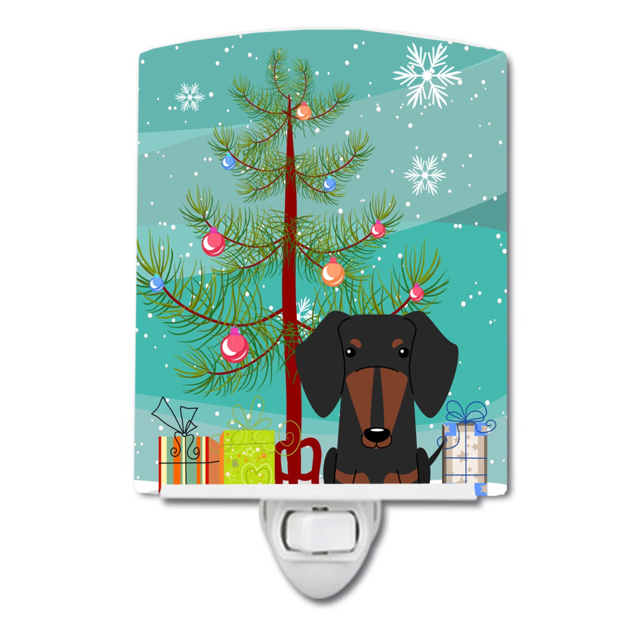  inchCarolines Treasures Merry Christmas Tree Dachshund Black Tan Ceramic Night Light, 6x4, Multicolor inch