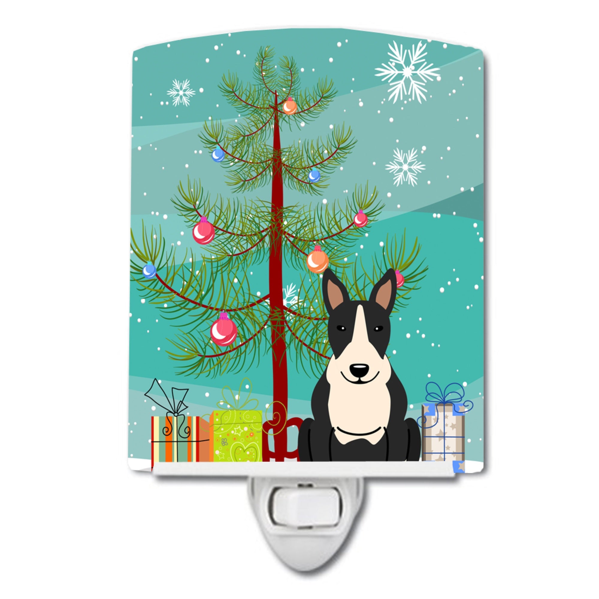  inchCarolines Treasures Merry Christmas Tree Bull Terrier Black White Ceramic Night Light, 6x4, Multicolor inch
