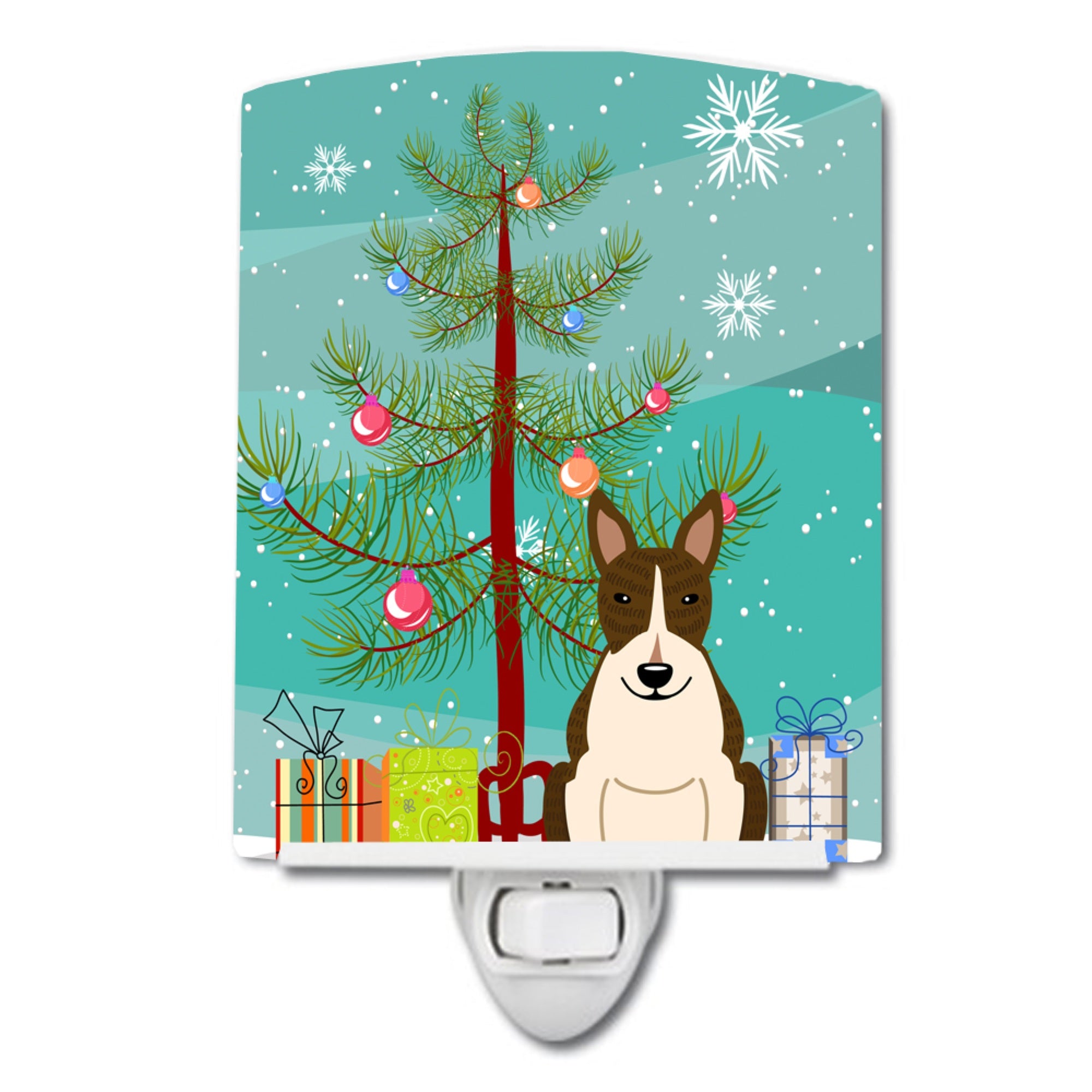  inchCarolines Treasures Merry Christmas Tree Bull Terrier Dark Brindle Ceramic Night Light, 6x4, Multicolor inch