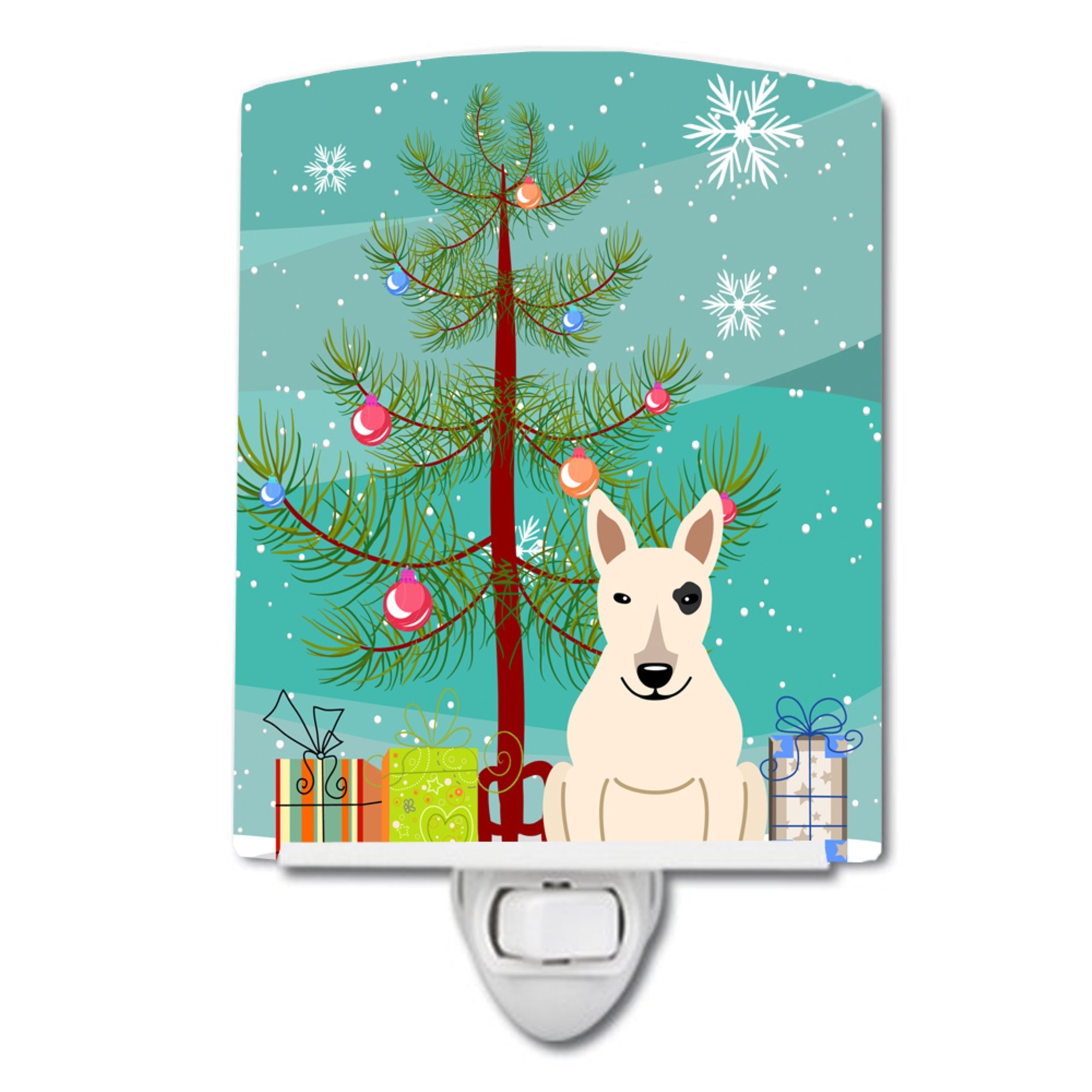 inchCarolines Treasures Merry Christmas Tree Bull Terrier White Ceramic Night Light, 6x4, Multicolor inch
