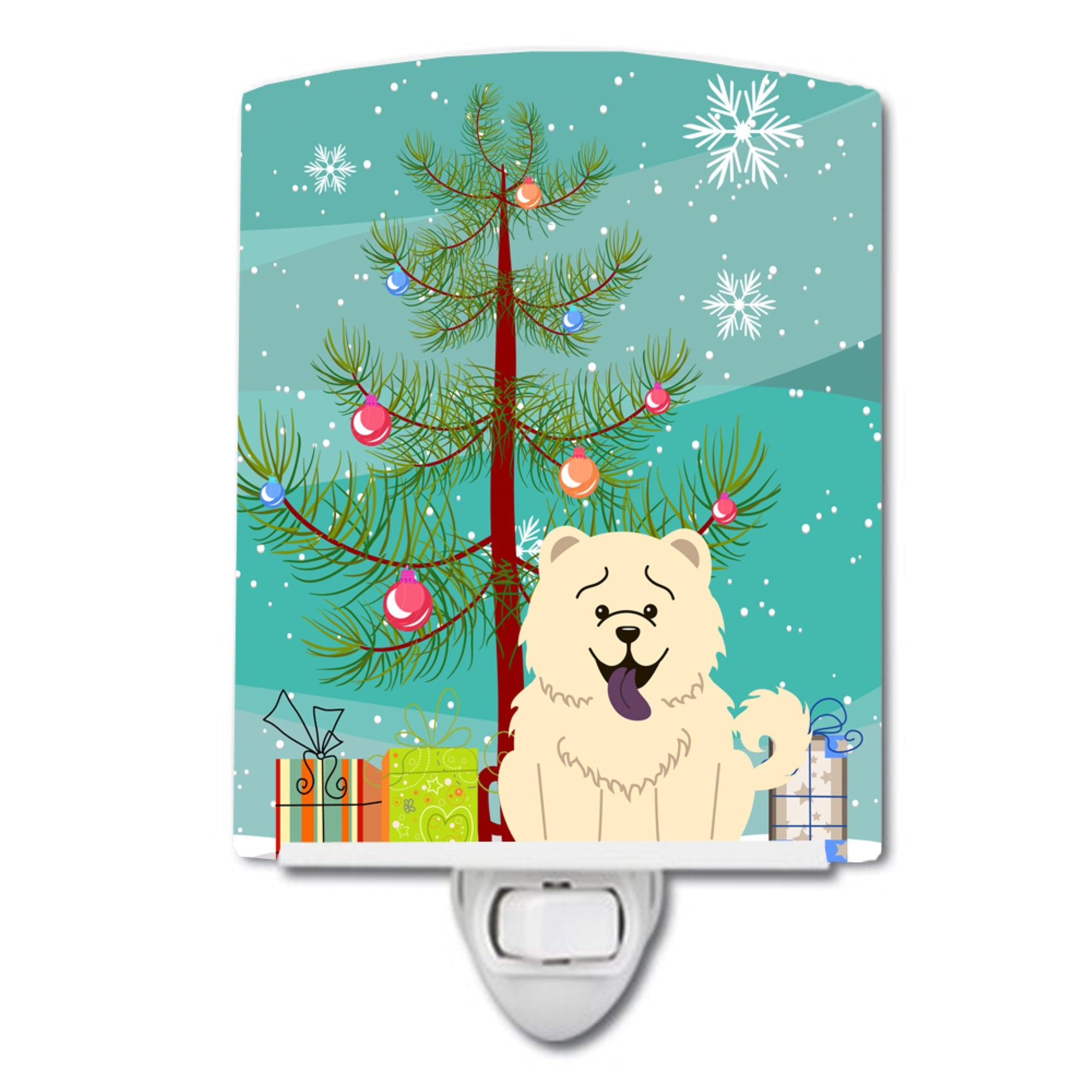  inchCarolines Treasures Merry Christmas Tree Chow White Ceramic Night Light, 6x4, Multicolor inch
