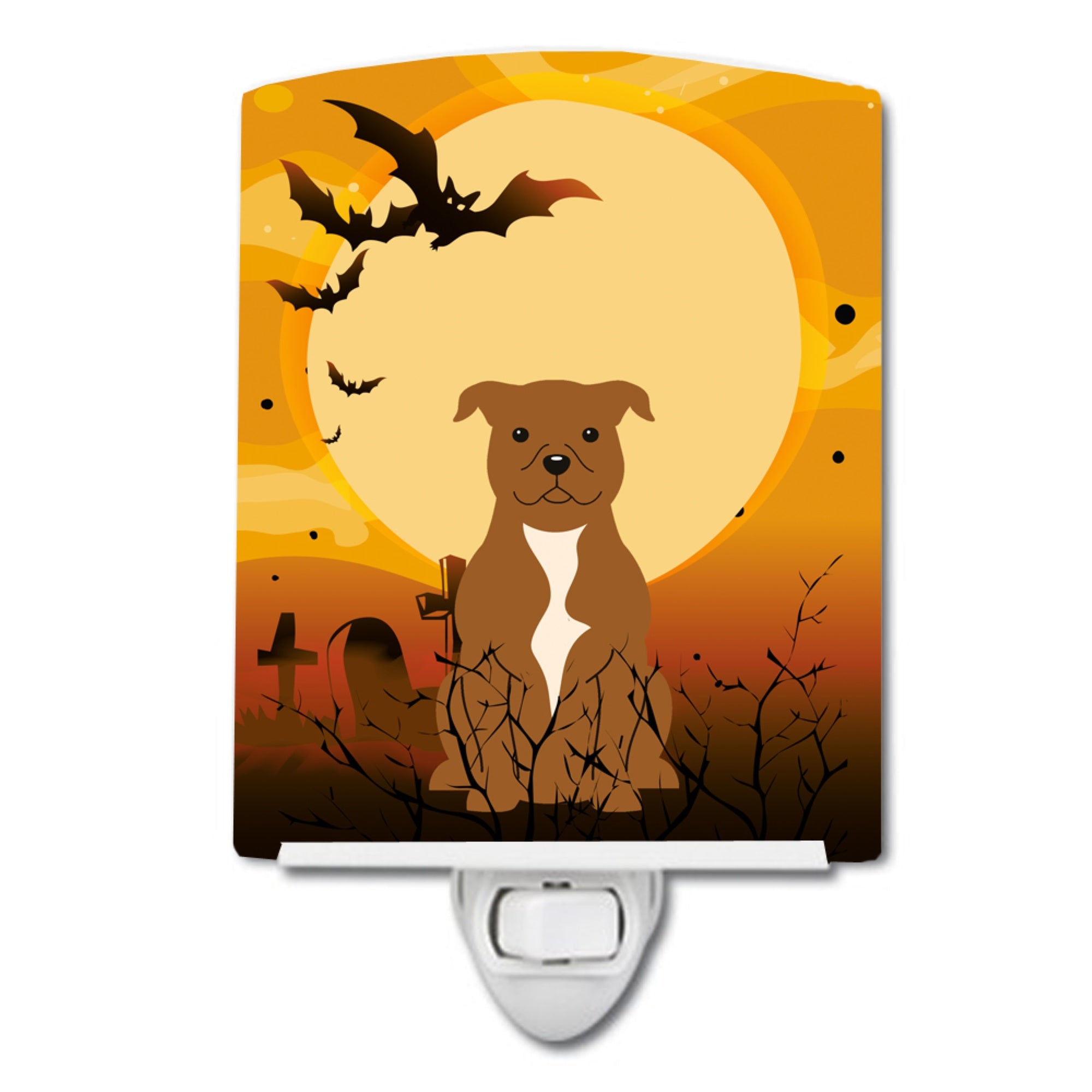  inchCarolines Treasures Halloween Staffordshire Bull Terrier Brown Ceramic Night Light, 6x4, Multicolor inch