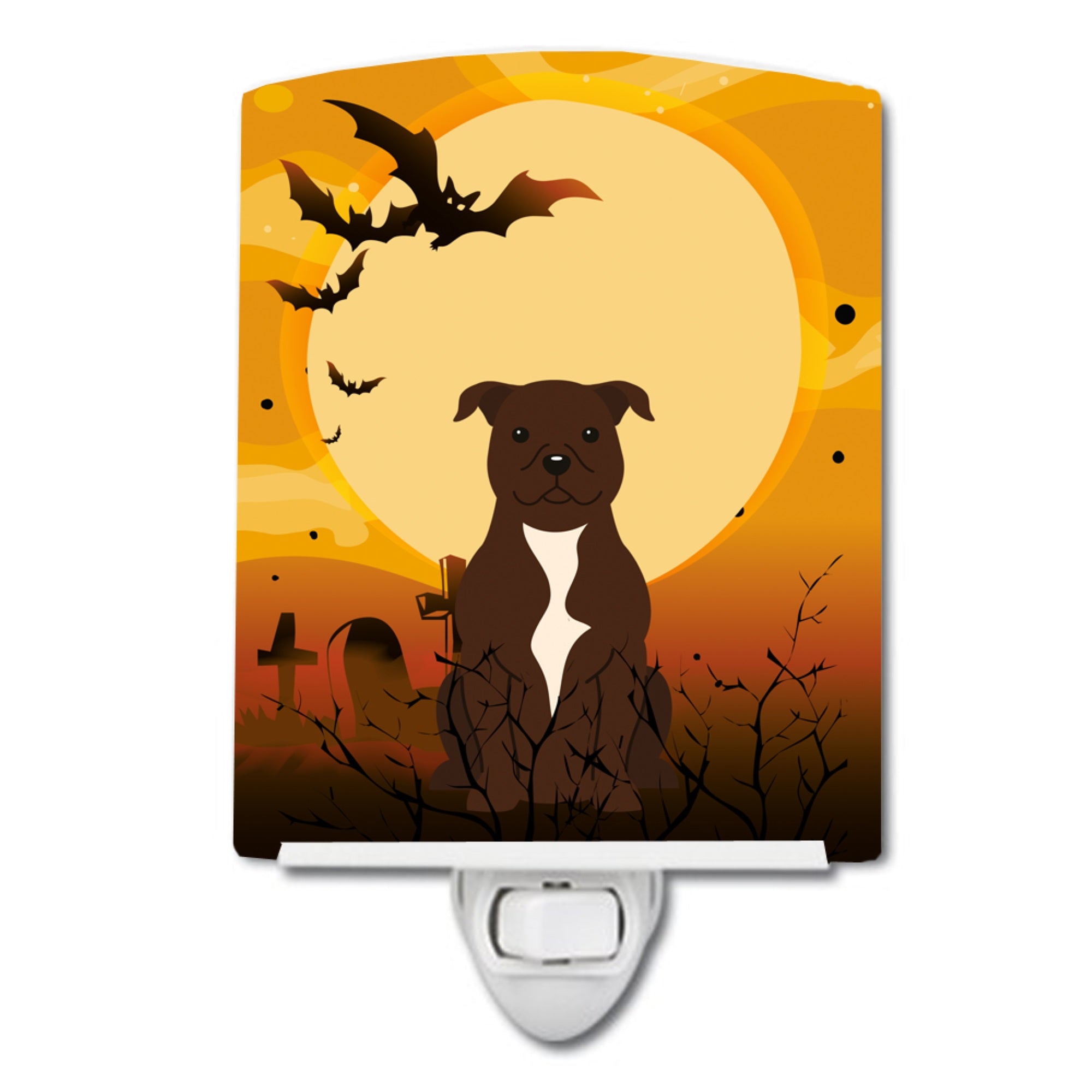  inchCarolines Treasures Halloween Staffordshire Bull Terrier Chocolate Ceramic Night Light, 6x4, Multicolor inch