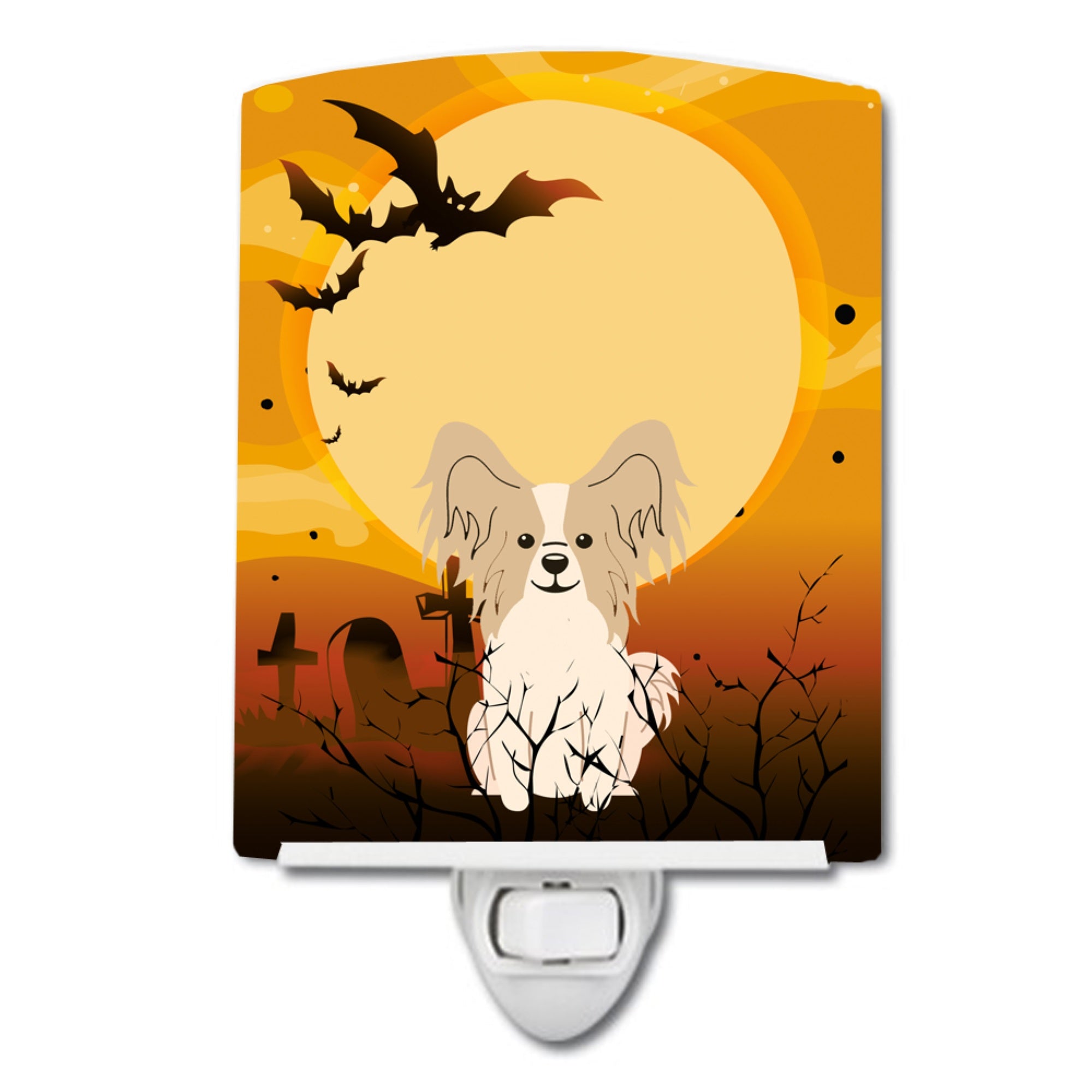  inchCarolines Treasures Halloween Papillon Sable White Ceramic Night Light, 6x4, Multicolor inch