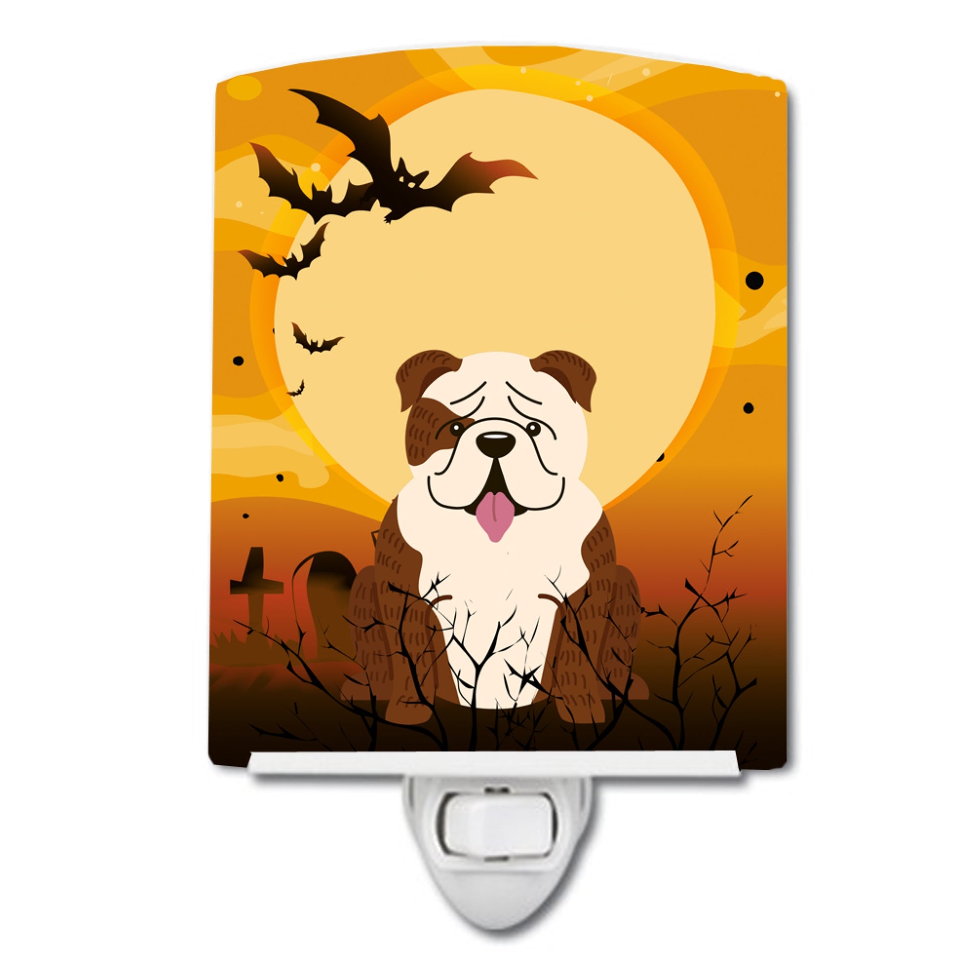  inchCarolines Treasures Halloween English Bulldog Brindle White Ceramic Night Light, 6x4, Multicolor inch
