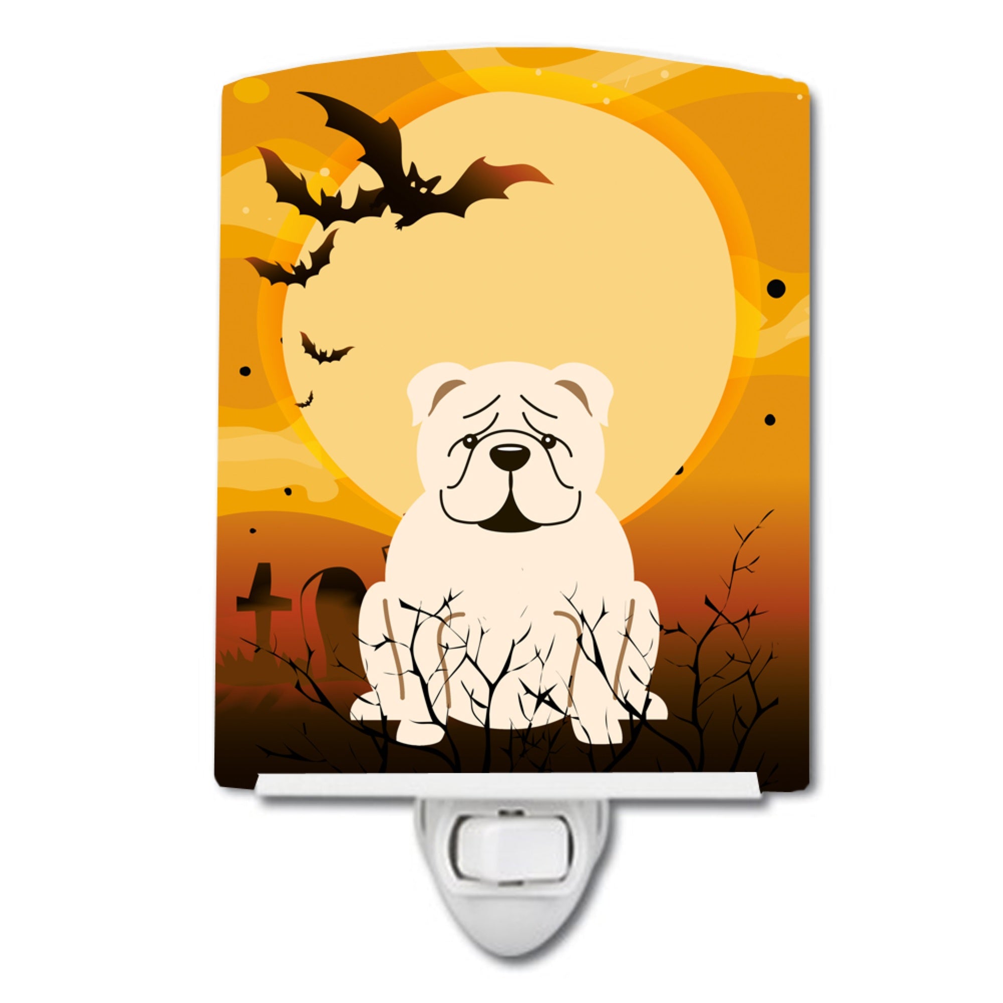  inchCarolines Treasures Halloween English Bulldog White Ceramic Night Light, 6x4, Multicolor inch