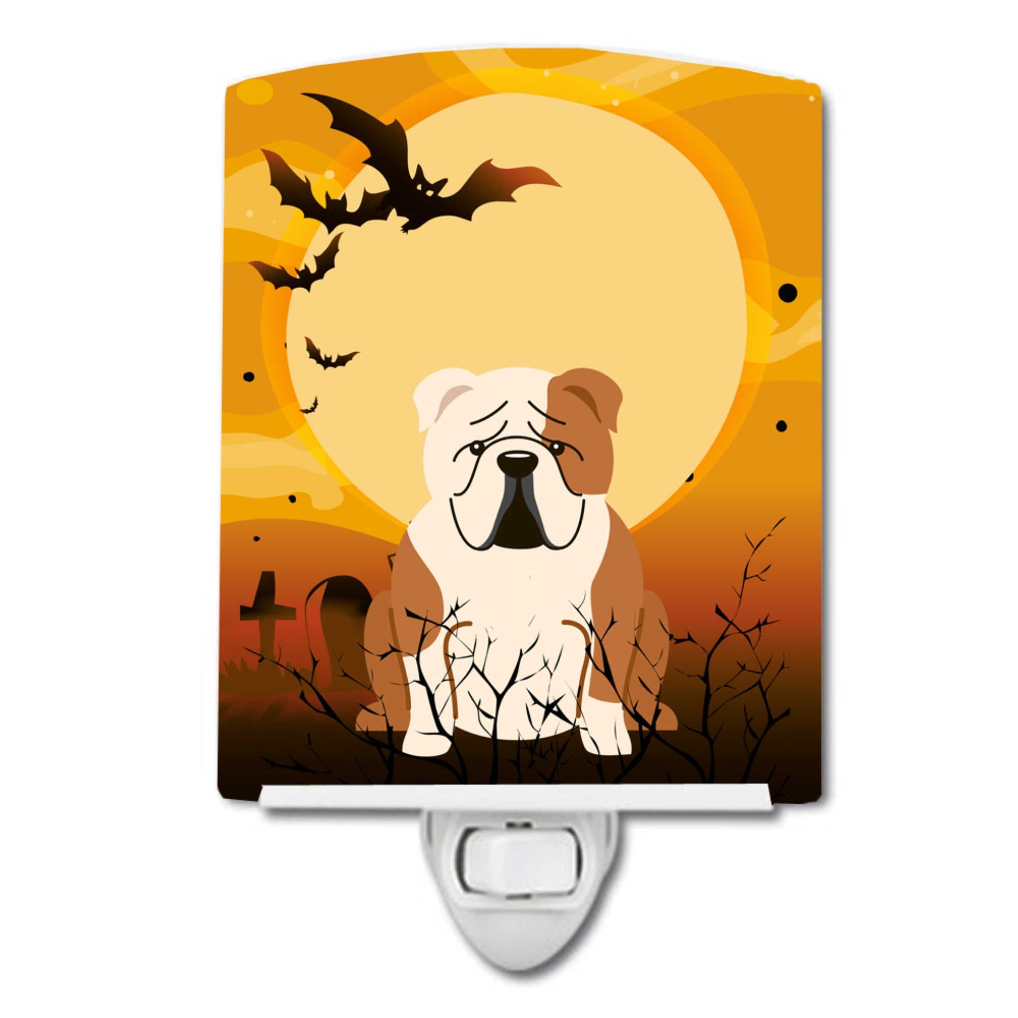  inchCarolines Treasures Halloween English Bulldog Fawn White Ceramic Night Light, 6x4, Multicolor inch