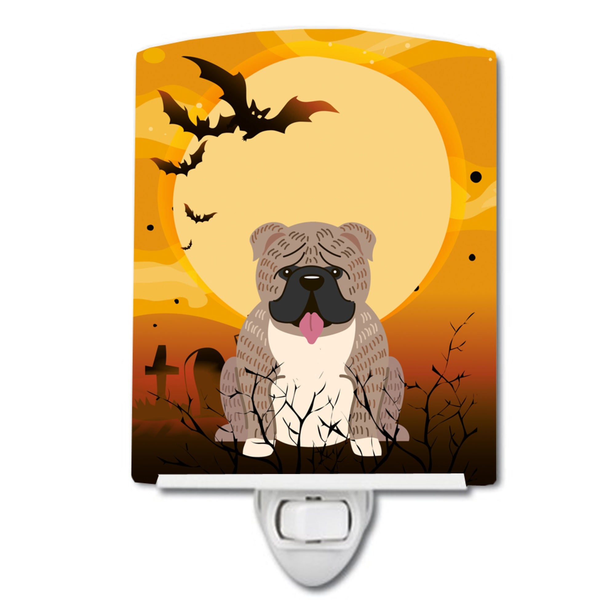  inchCarolines Treasures Halloween English Bulldog Grey Brindle Ceramic Night Light, 6x4, Multicolor inch