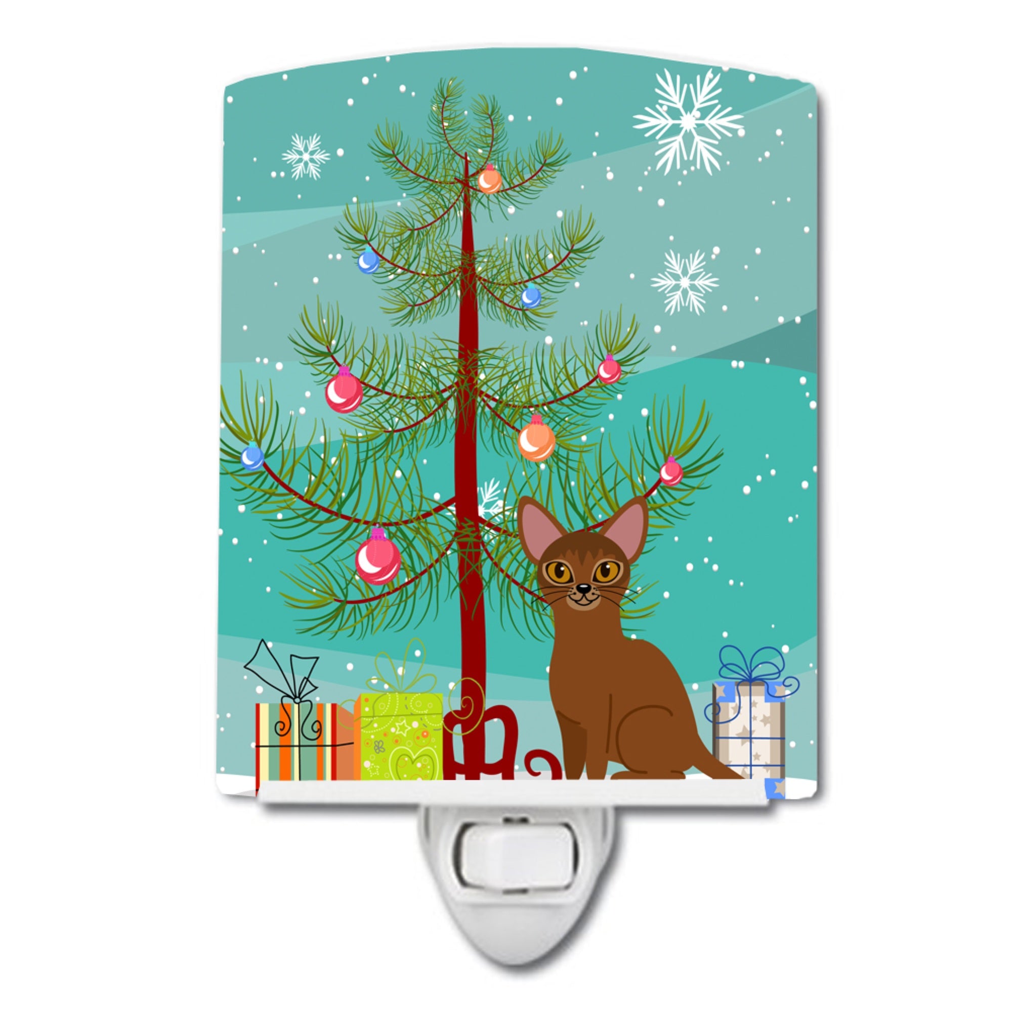  inchCarolines Treasures Abyssinian Cat Merry Christmas Tree Ceramic Night Light, 6x4, Multicolor inch