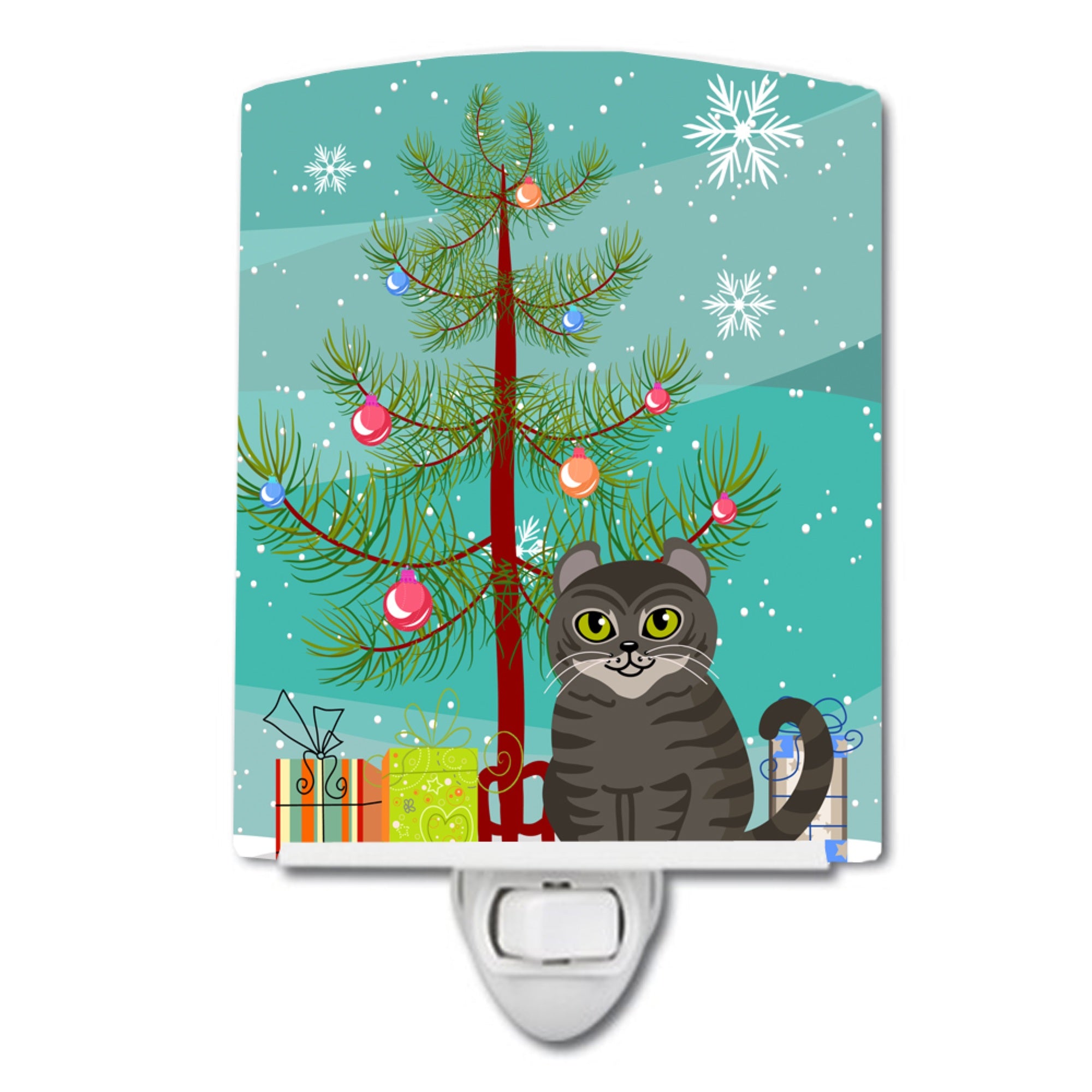  inchCarolines Treasures American Curl Cat Merry Christmas Tree Ceramic Night Light, 6x4, Multicolor inch
