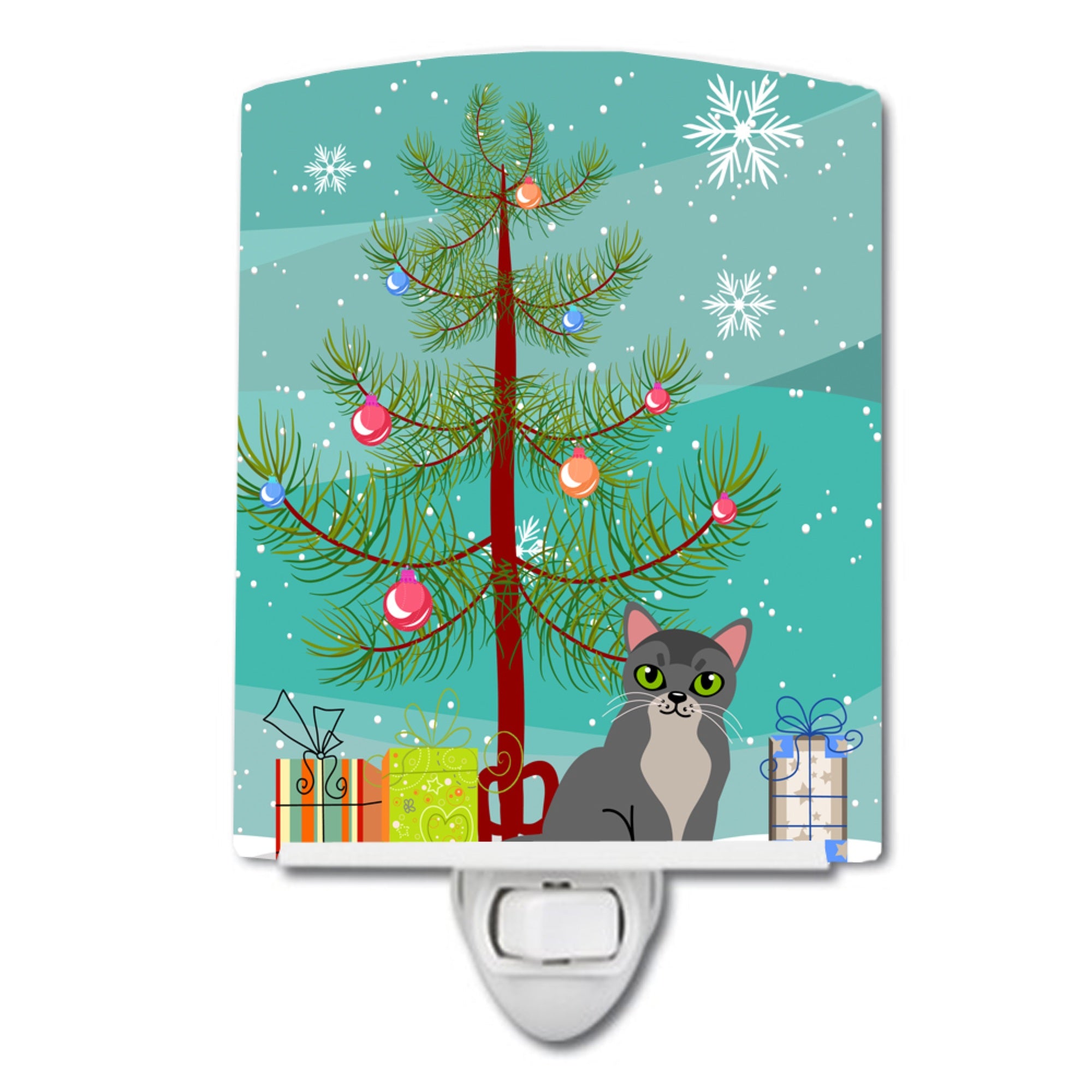  inchCarolines Treasures Asian Cat Merry Christmas Tree Ceramic Night Light, 6x4, Multicolor inch