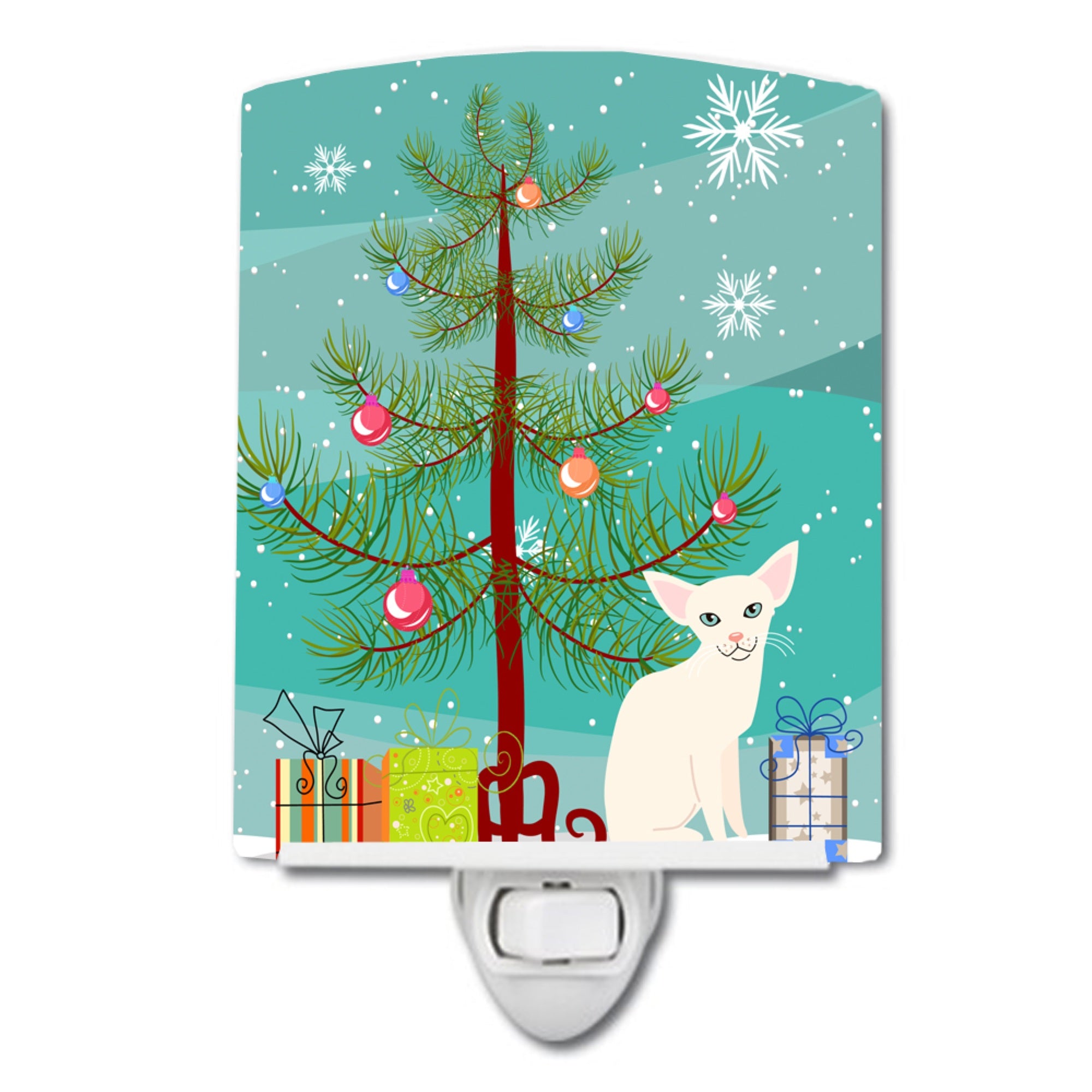  inchCarolines Treasures Foreign White Cat Merry Christmas Tree Ceramic Night Light, 6x4, Multicolor inch