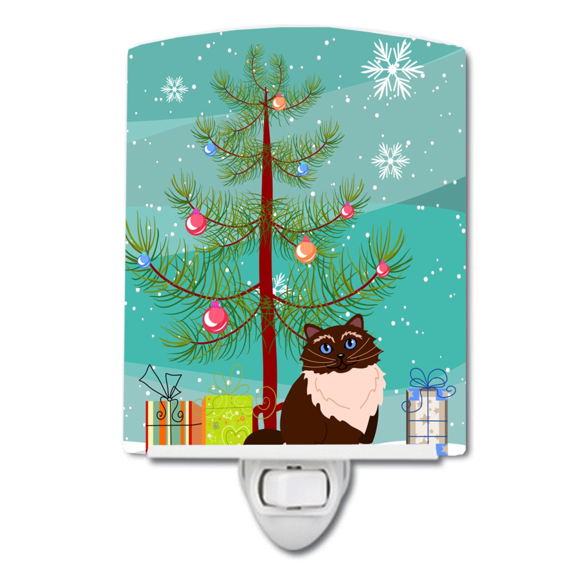  inchCarolines Treasures Himalayan Cat Merry Christmas Tree Ceramic Night Light, 6x4, Multicolor inch