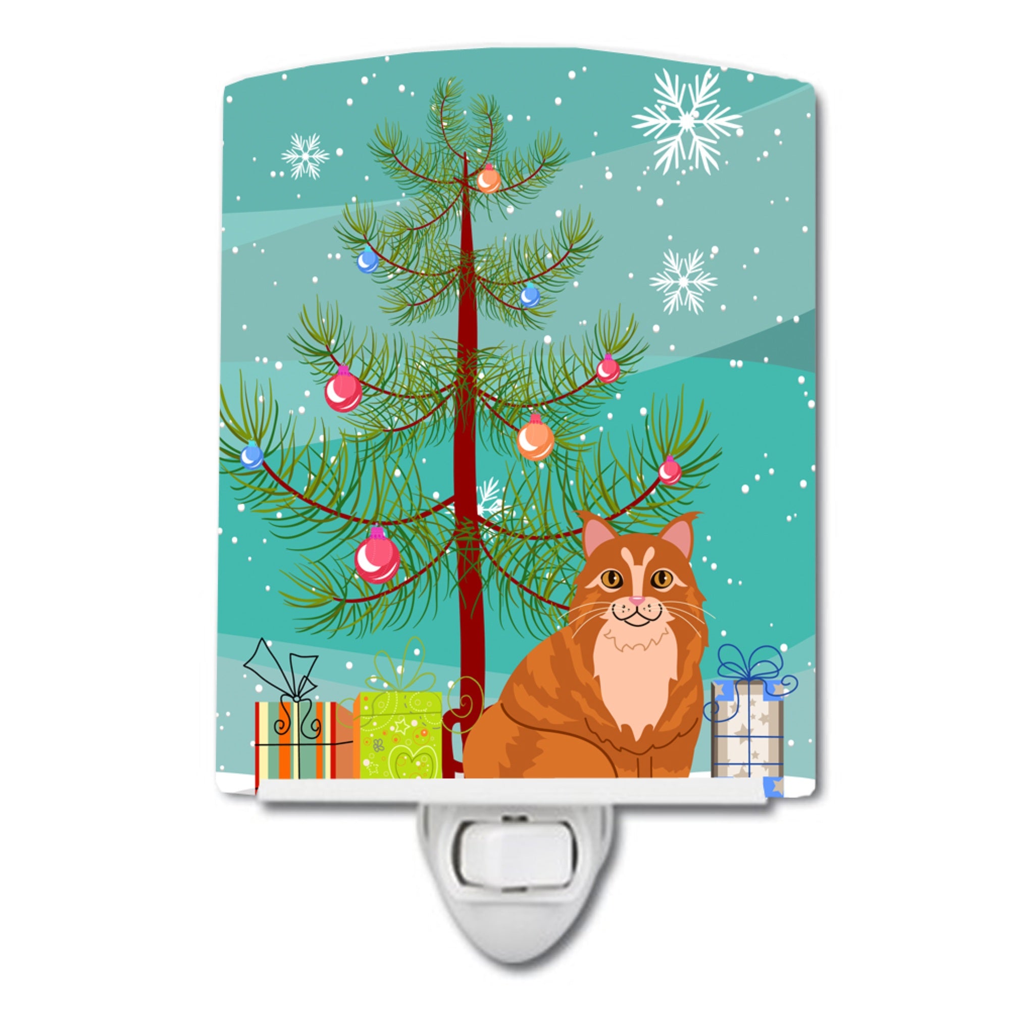  inchCarolines Treasures Maine Coon Cat Merry Christmas Tree Ceramic Night Light, 6x4, Multicolor inch