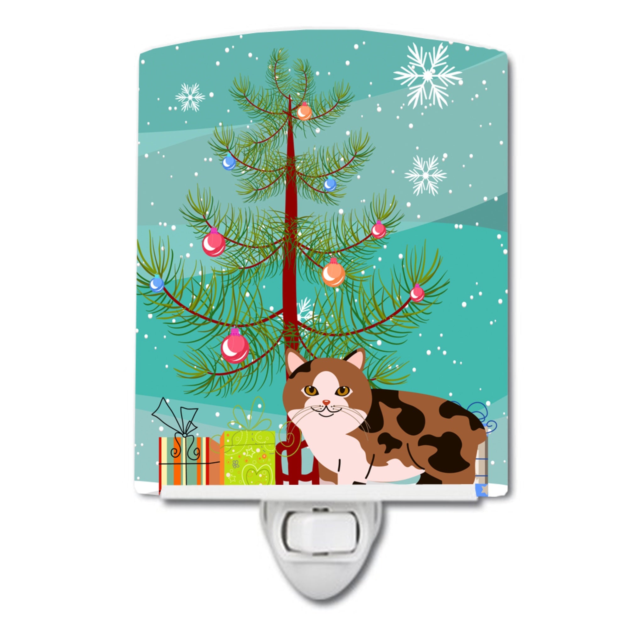  inchCarolines Treasures Manx Cat Merry Christmas Tree Ceramic Night Light, 6x4, Multicolor inch