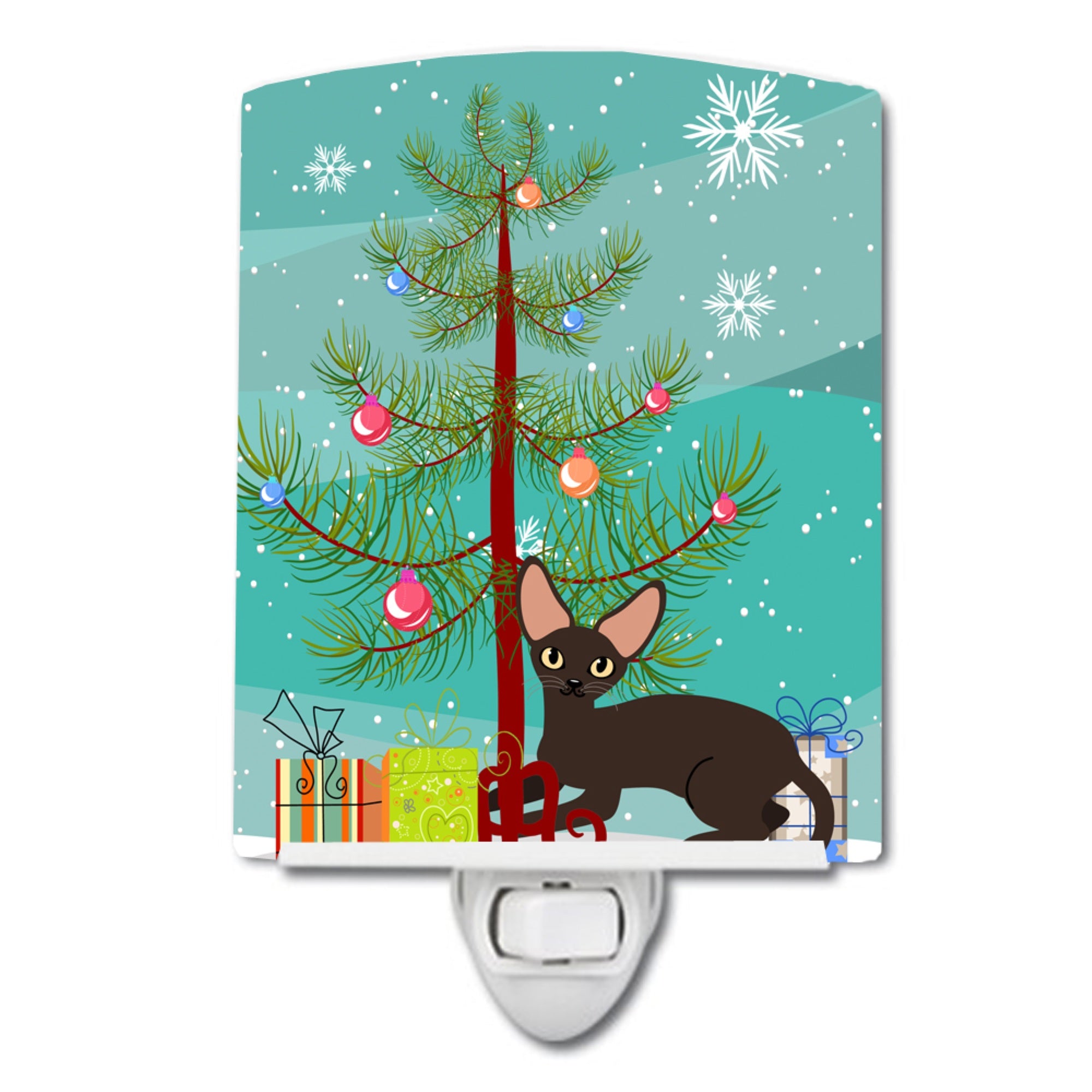 inchCarolines Treasures Peterbald Cat Merry Christmas Tree Ceramic Night Light, 6x4, Multicolor inch