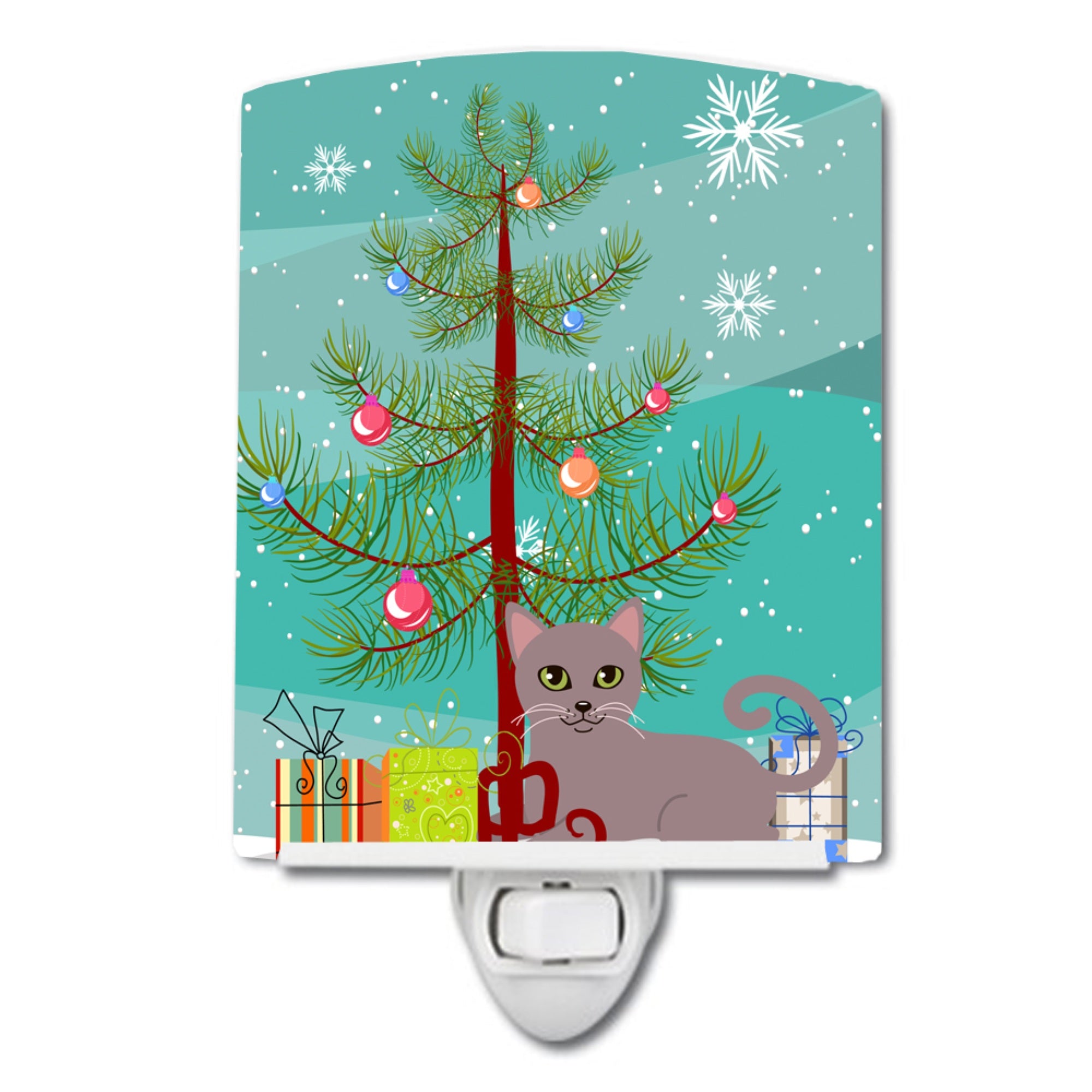  inchCarolines Treasures Russian Blue Cat Merry Christmas Tree Ceramic Night Light, 6x4, Multicolor inch
