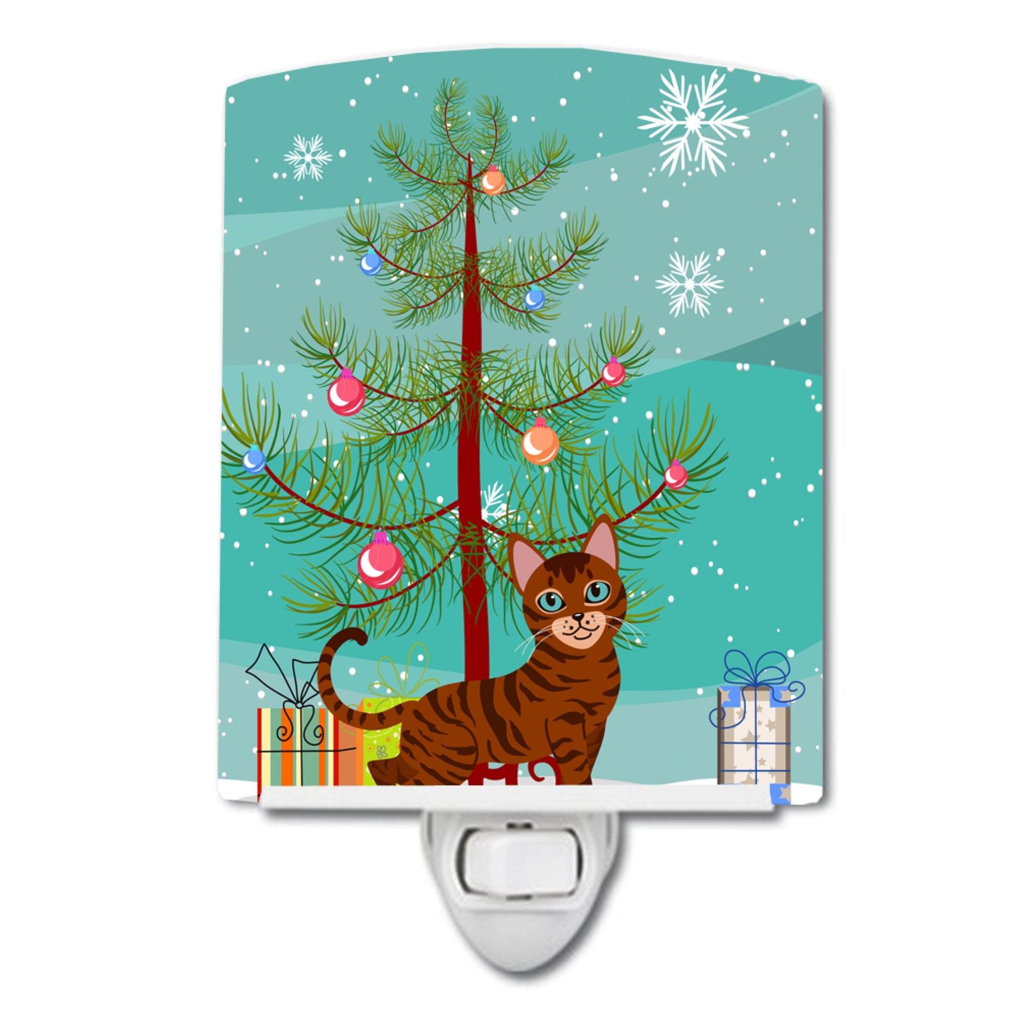  inchCarolines Treasures Toyger Cat Merry Christmas Tree Ceramic Night Light, 6x4, Multicolor inch