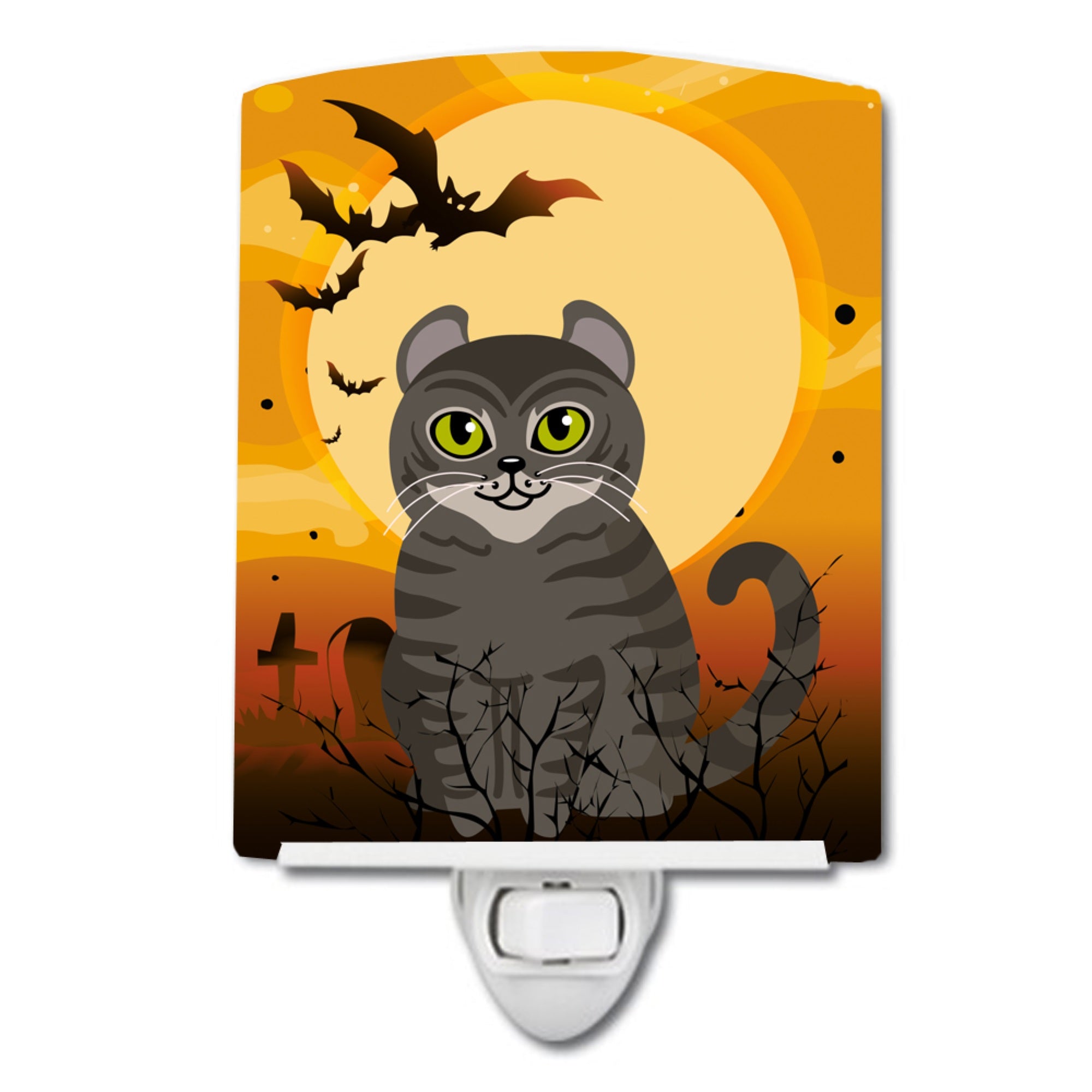  inchCarolines Treasures Halloween American Curl Cat Ceramic Night Light, 6x4, Multicolor inch