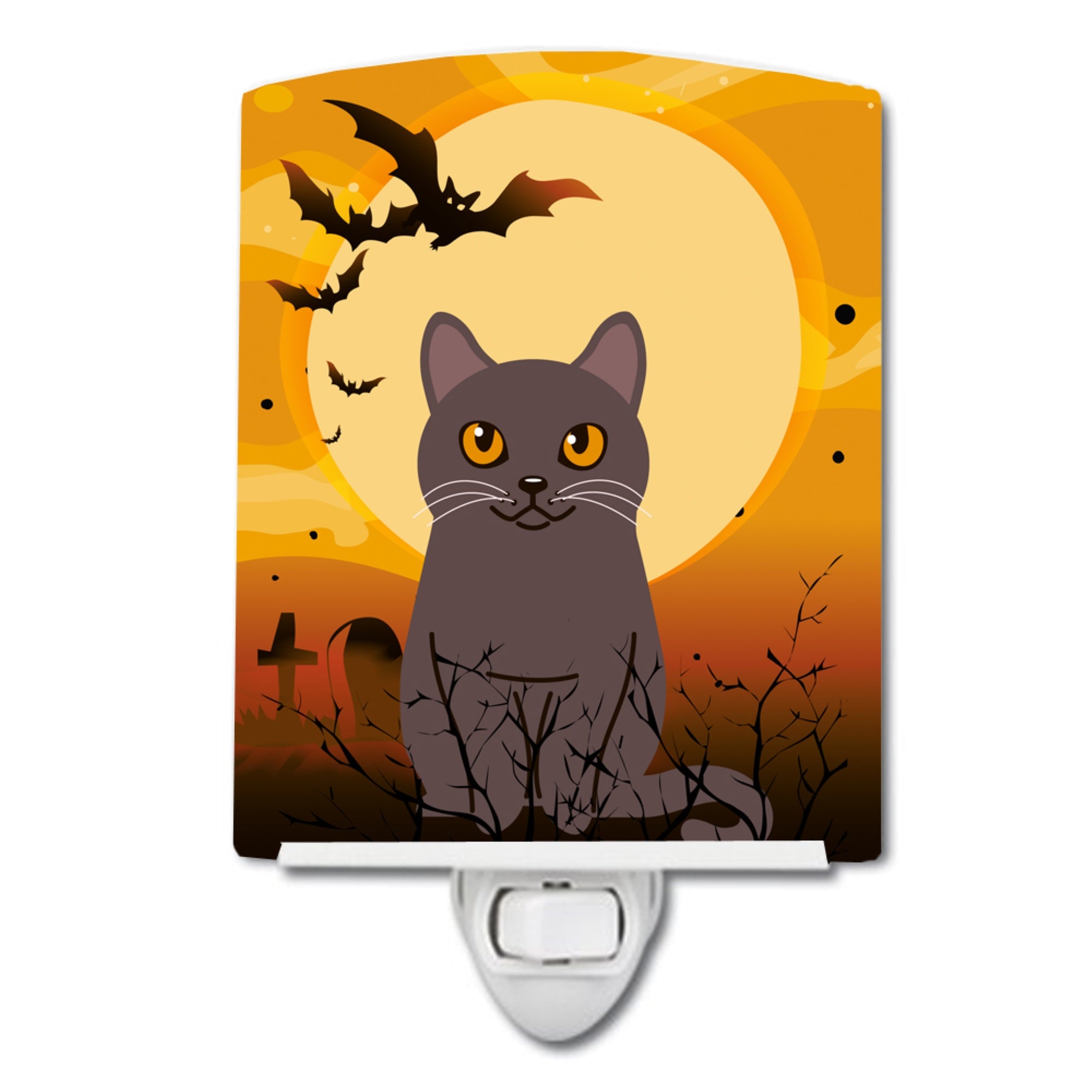  inchCarolines Treasures Halloween Chartreux Cat Ceramic Night Light, 6x4, Multicolor inch