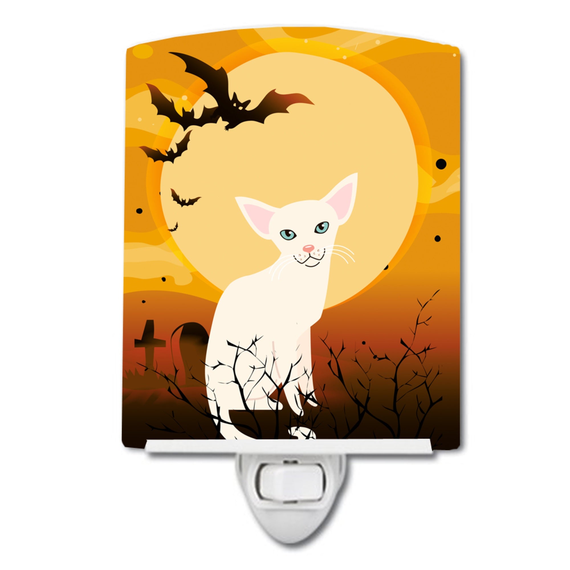  inchCarolines Treasures Halloween Foreign White Cat Ceramic Night Light, 6x4, Multicolor inch