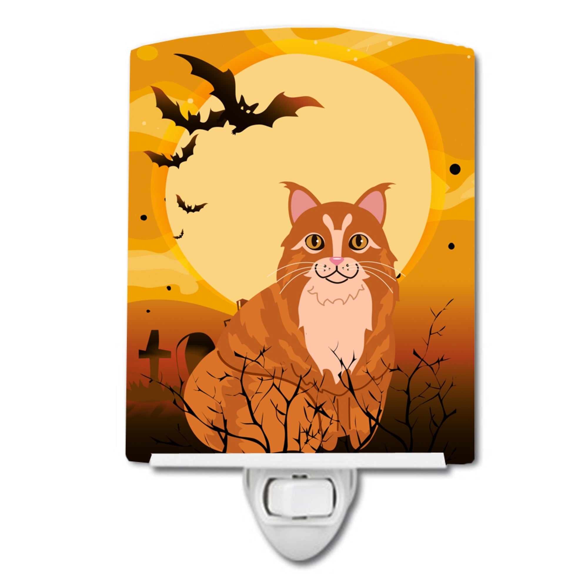  inchCarolines Treasures Halloween Maine Coon Cat Ceramic Night Light, 6x4, Multicolor inch