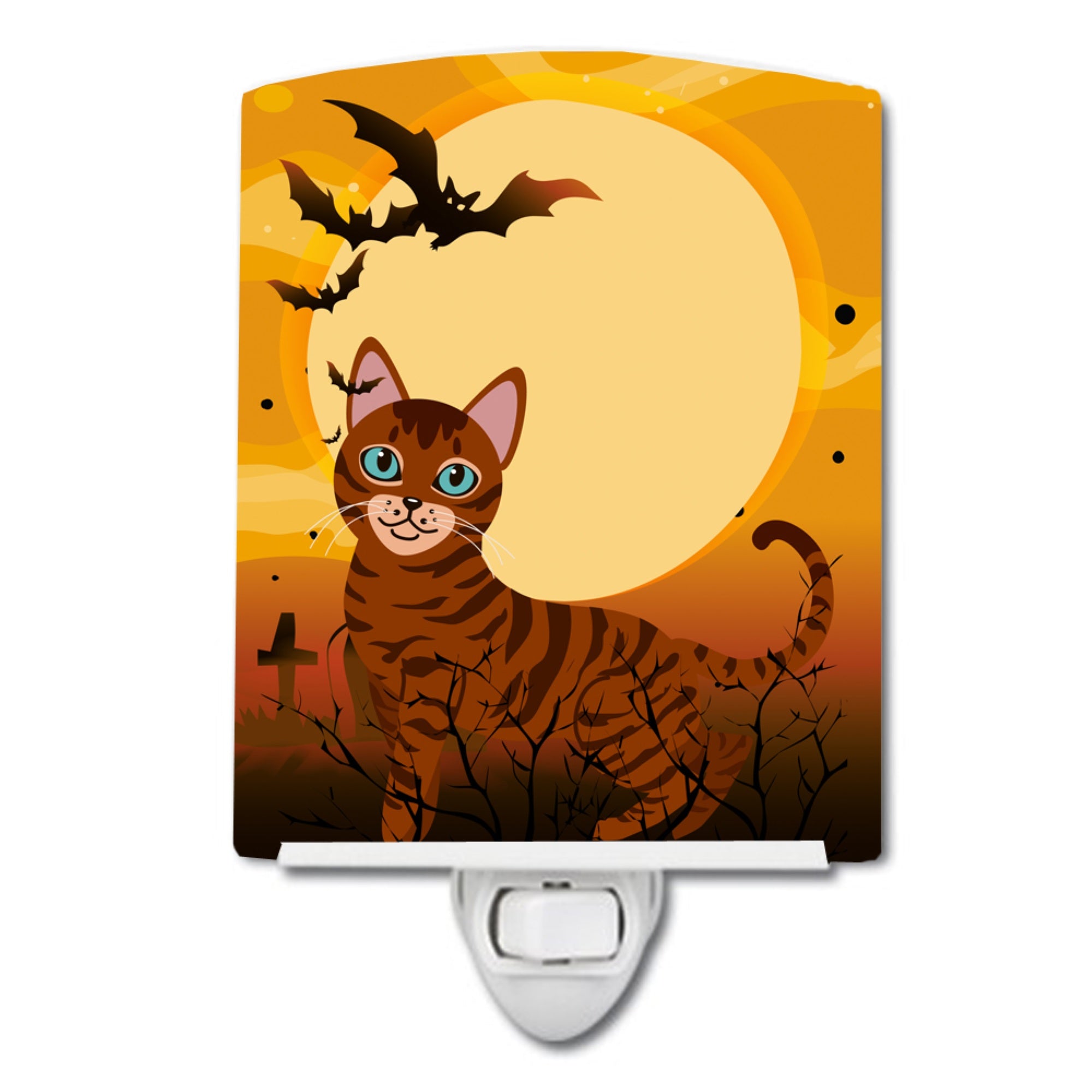  inchCarolines Treasures Halloween Toyger Cat Ceramic Night Light, 6x4, Multicolor inch