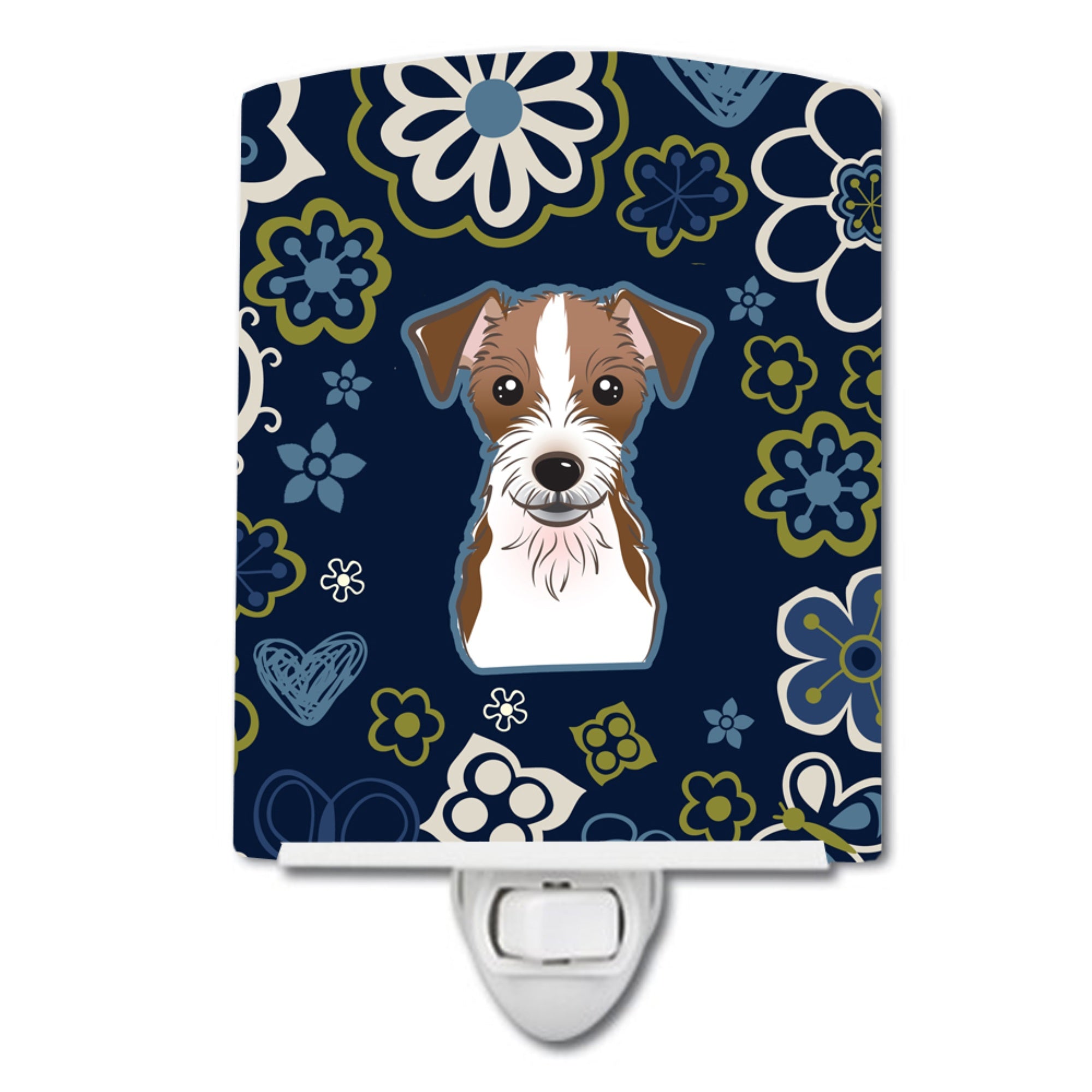  inchCarolines Treasures Blue Flowers Jack Russell Terrier Ceramic Night Light, 6x4, Multicolor inch
