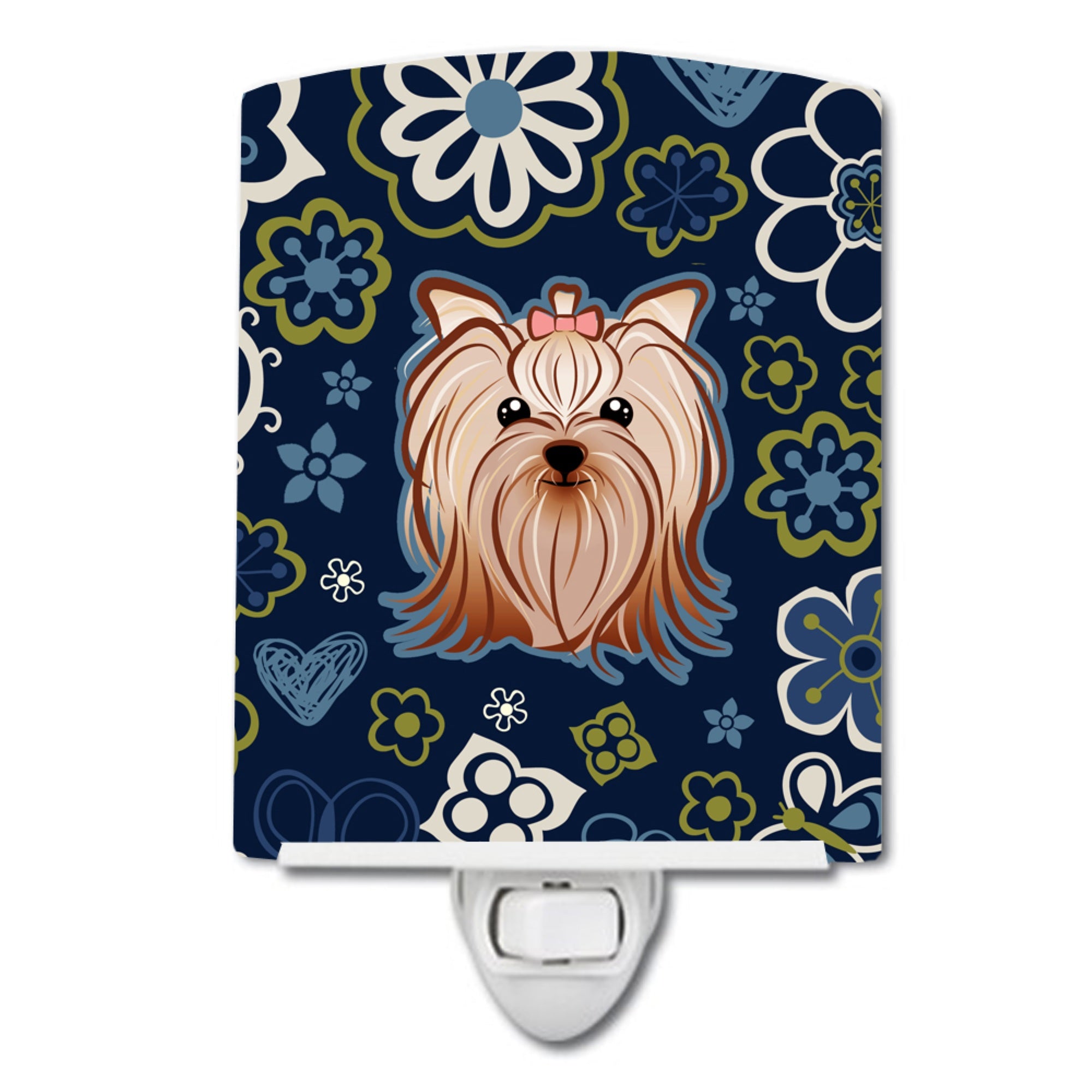  inchCarolines Treasures Blue Flowers Yorkie Yorkishire Terrier Ceramic Night Light, 6x4, Multicolor inch
